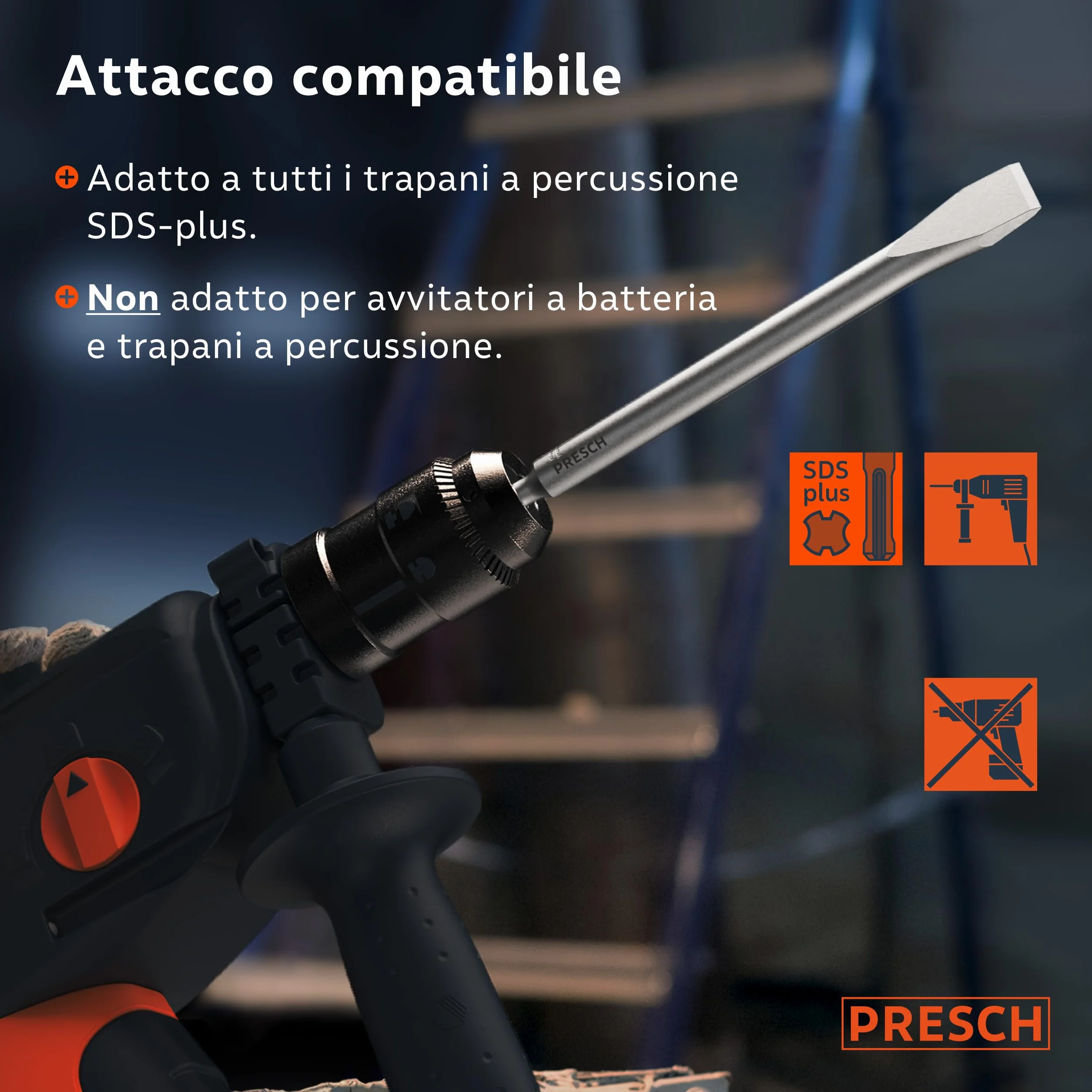 PRESCH SDS plus Scalpello piatto 20 mm 250 mm Acciaio per demolizione