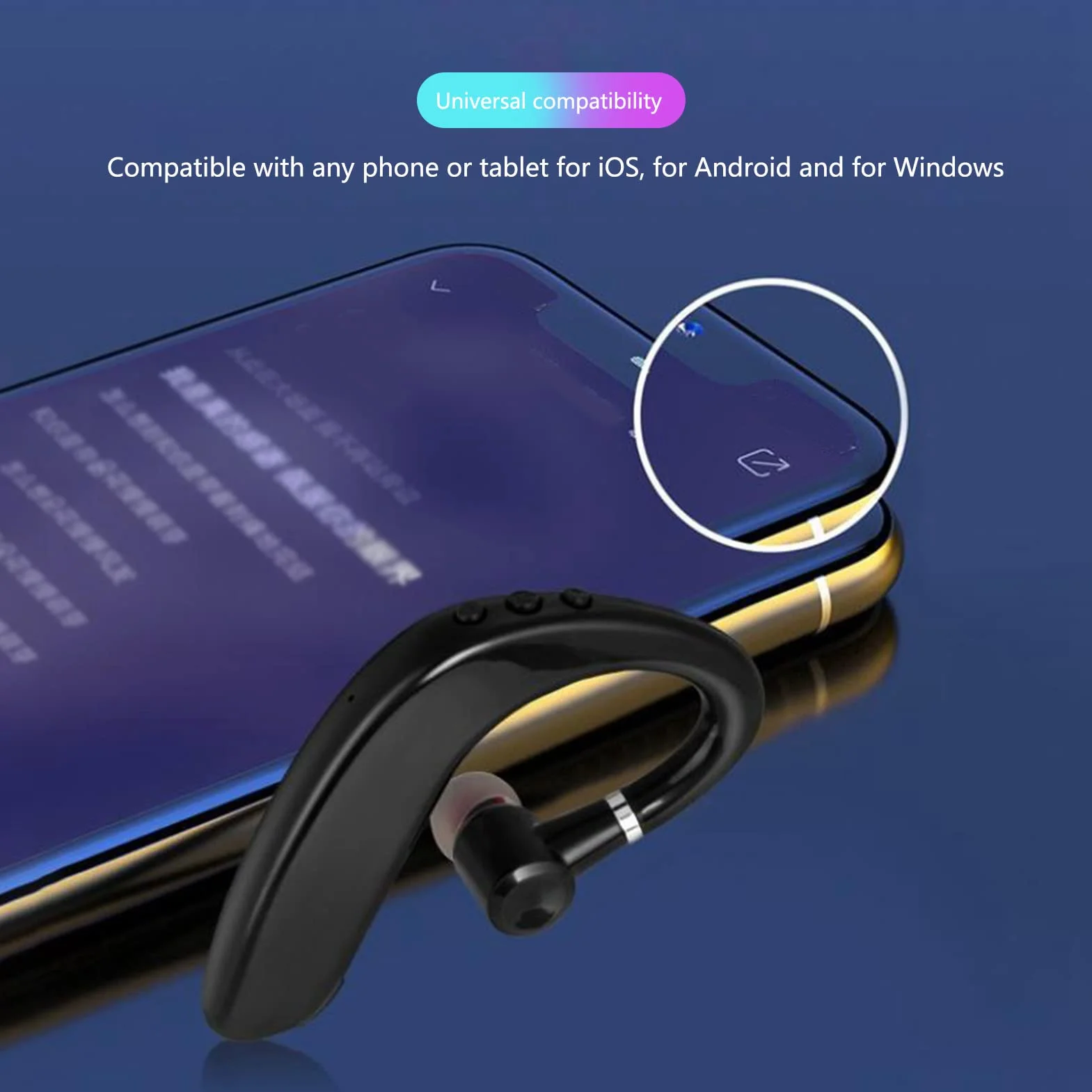 Auricolare Bluetooth 5.2, Auricolare Bluetooth 5.2 Wireless a Orecchio Singolo, Microfono HD Incorporato, Design Ergonomico, Orecchio Sinistro e Destro Universale, per Tablet
