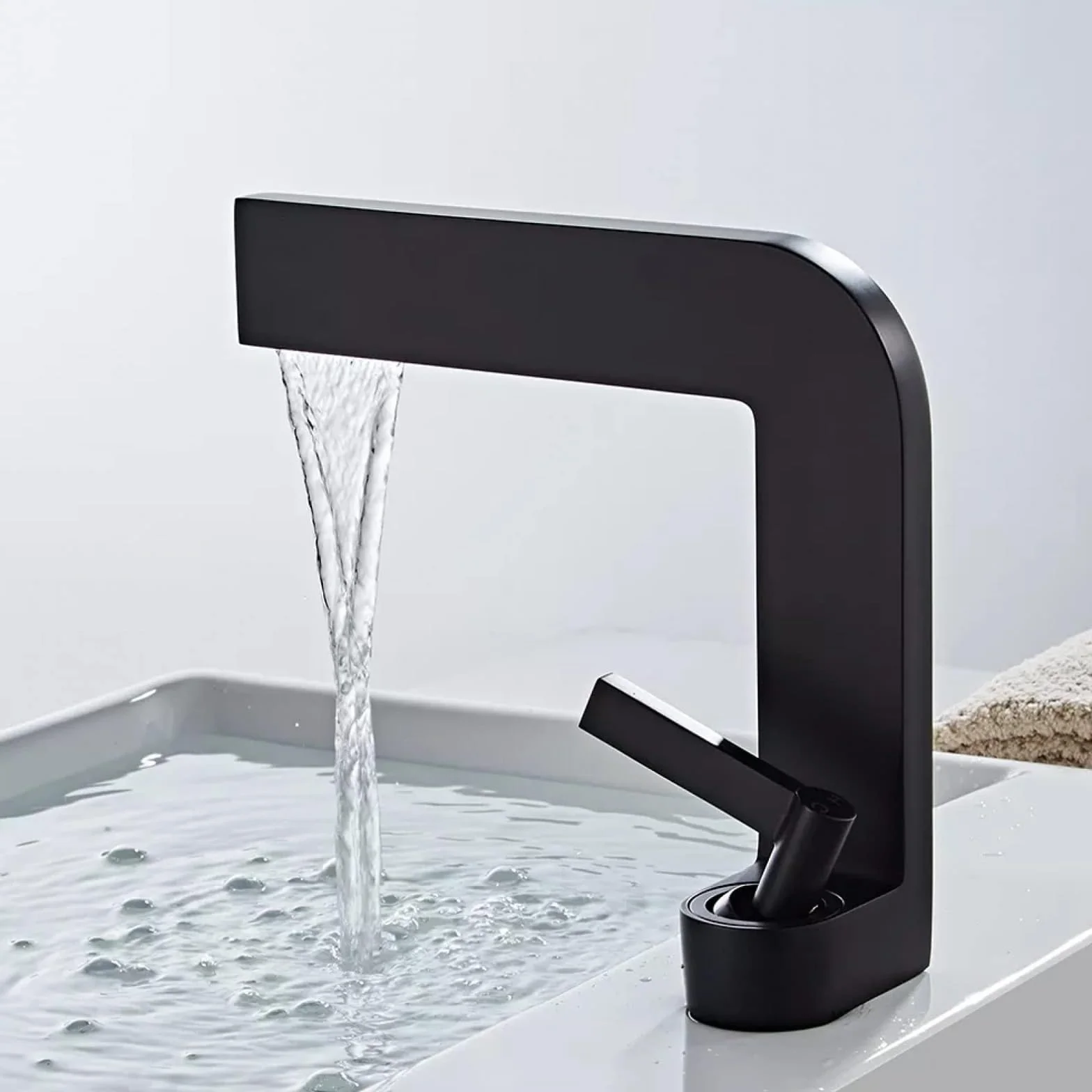 Rubinetto lavabo nero opaco cromato design quadrato miscelatore acqua calda fredda