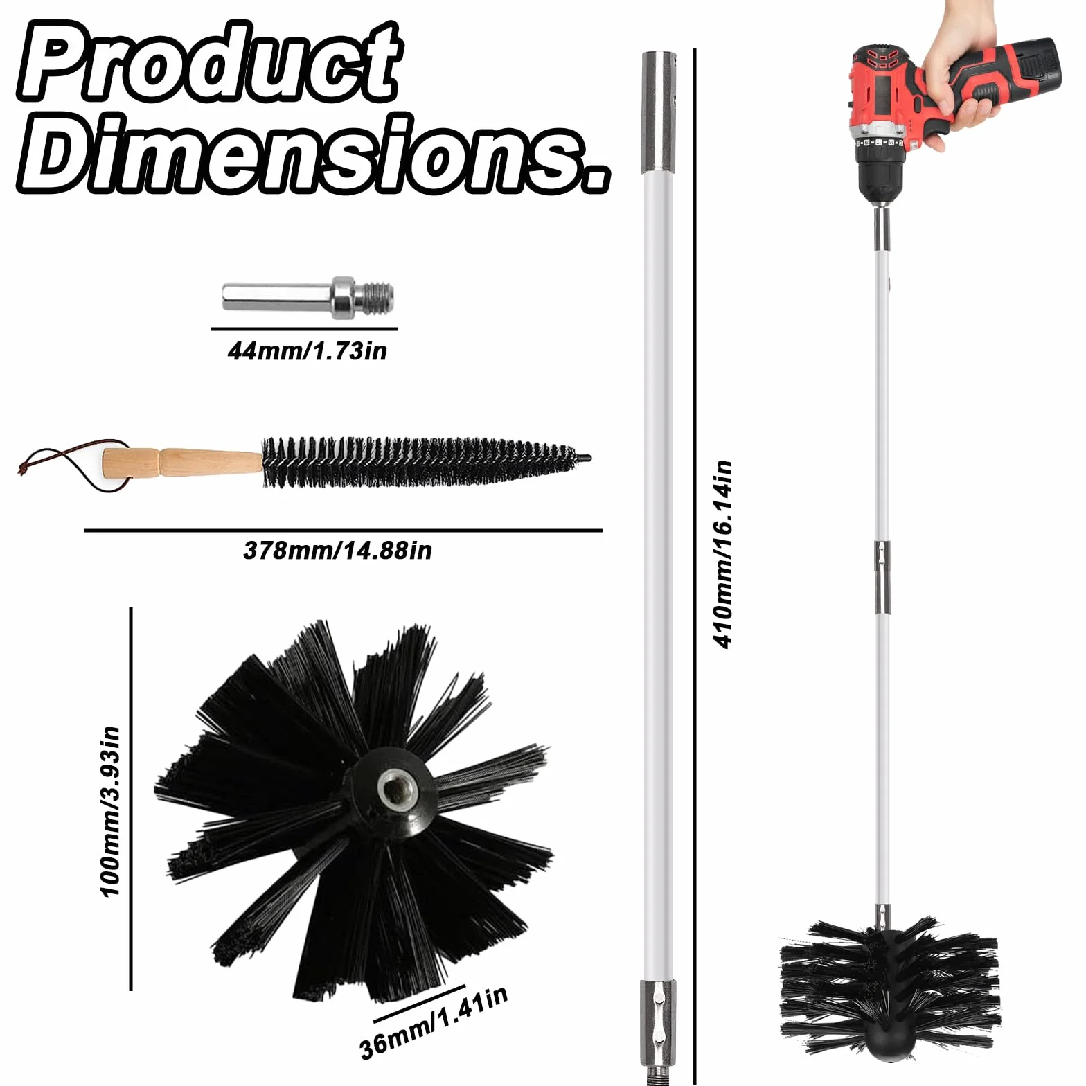 Nizirioo 12pcs Kit Di Spazzola Pulizia Camino, Spazzole Per Camino, Spazzola Per Canna Fumaria Spazzola Per La Pulizia Del Camino Con Aste Flessibili Testina Connettore Esagonale Pennello Lungo