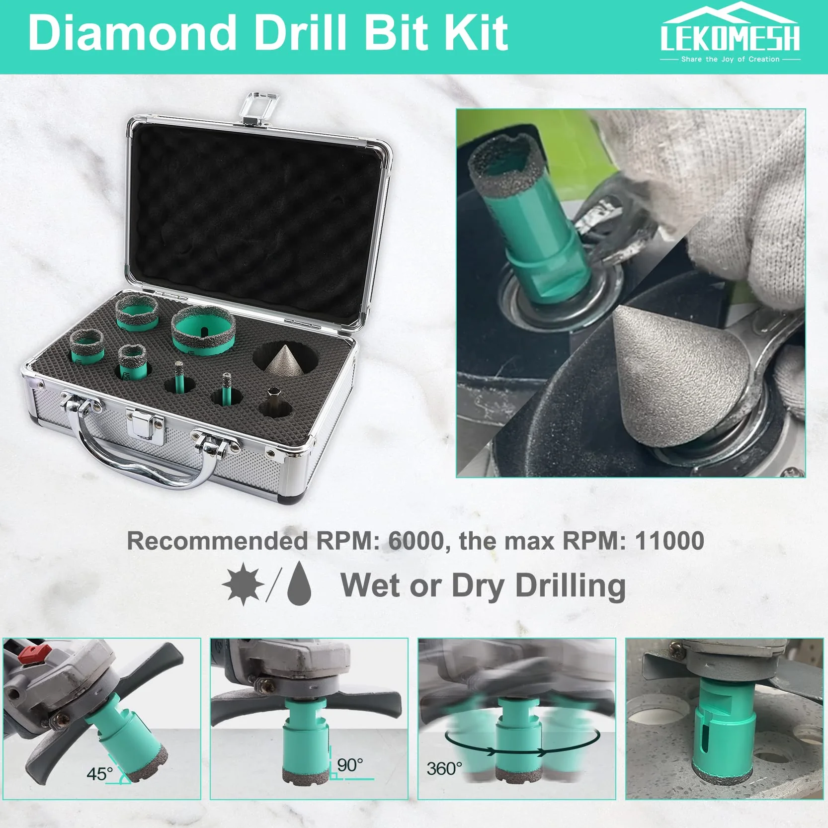 LEKOMESH Set di Punte Diamantate 8 Pezzi Seghe a Tazza per Porcellana Ceramica Granito Marmo