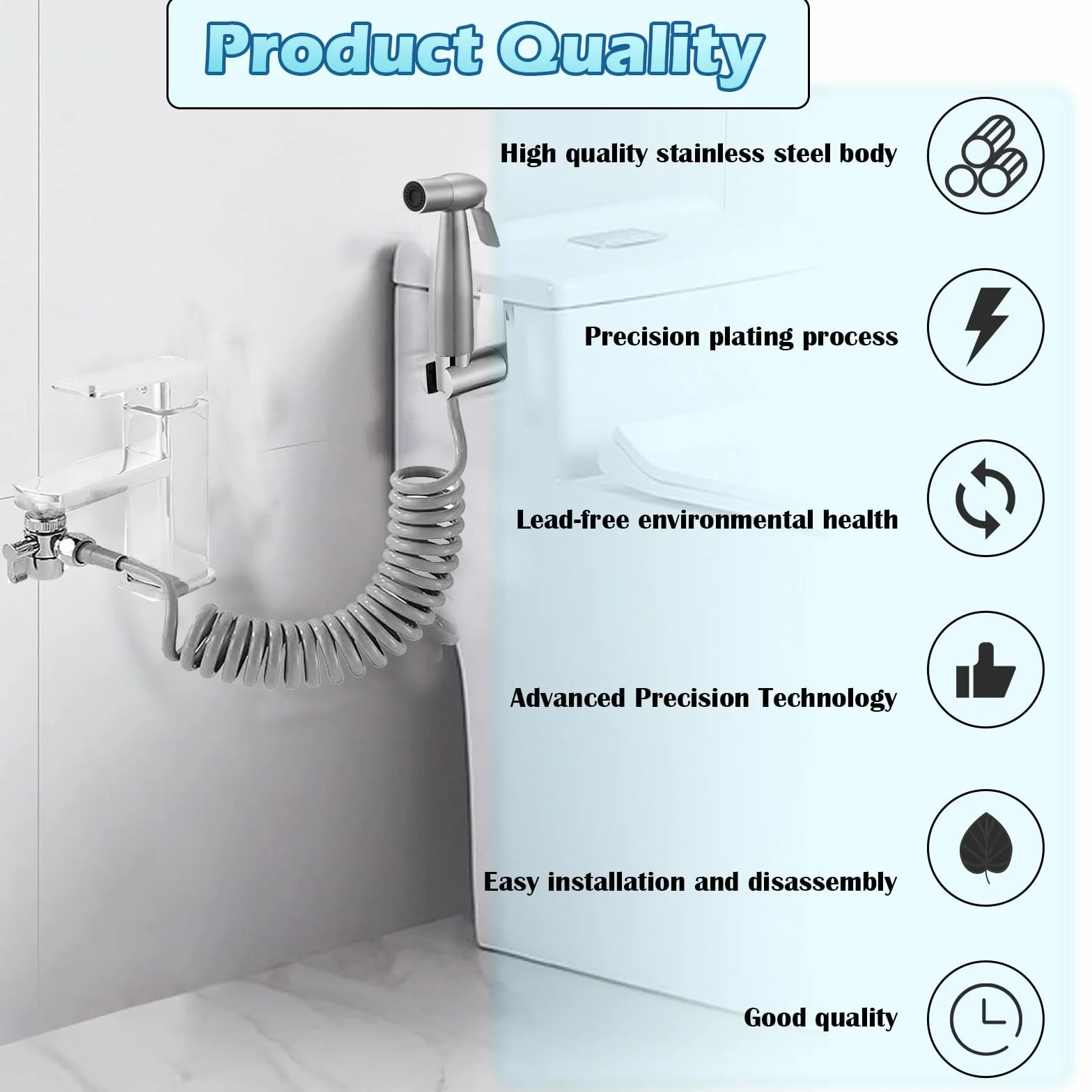 Acciaio Inossidabile Set Doccia Bidet Portatile WC 59 Pollici Tubo Retrattile ABS Supporto Deviatore
