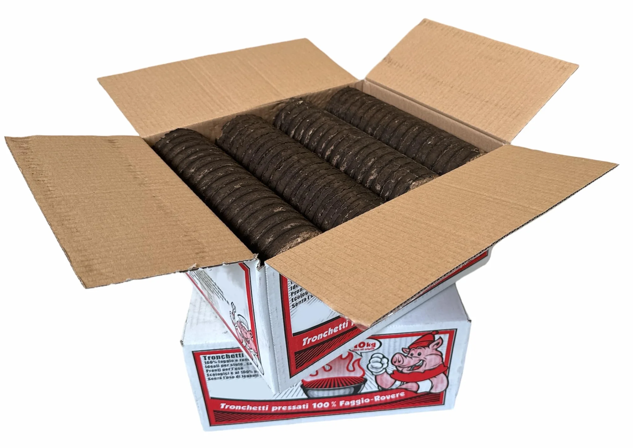 Tronchetti in Legno Pressato 100% Faggio e Rovere 10 Kg Biocombustibile per Caminetti e Stufe