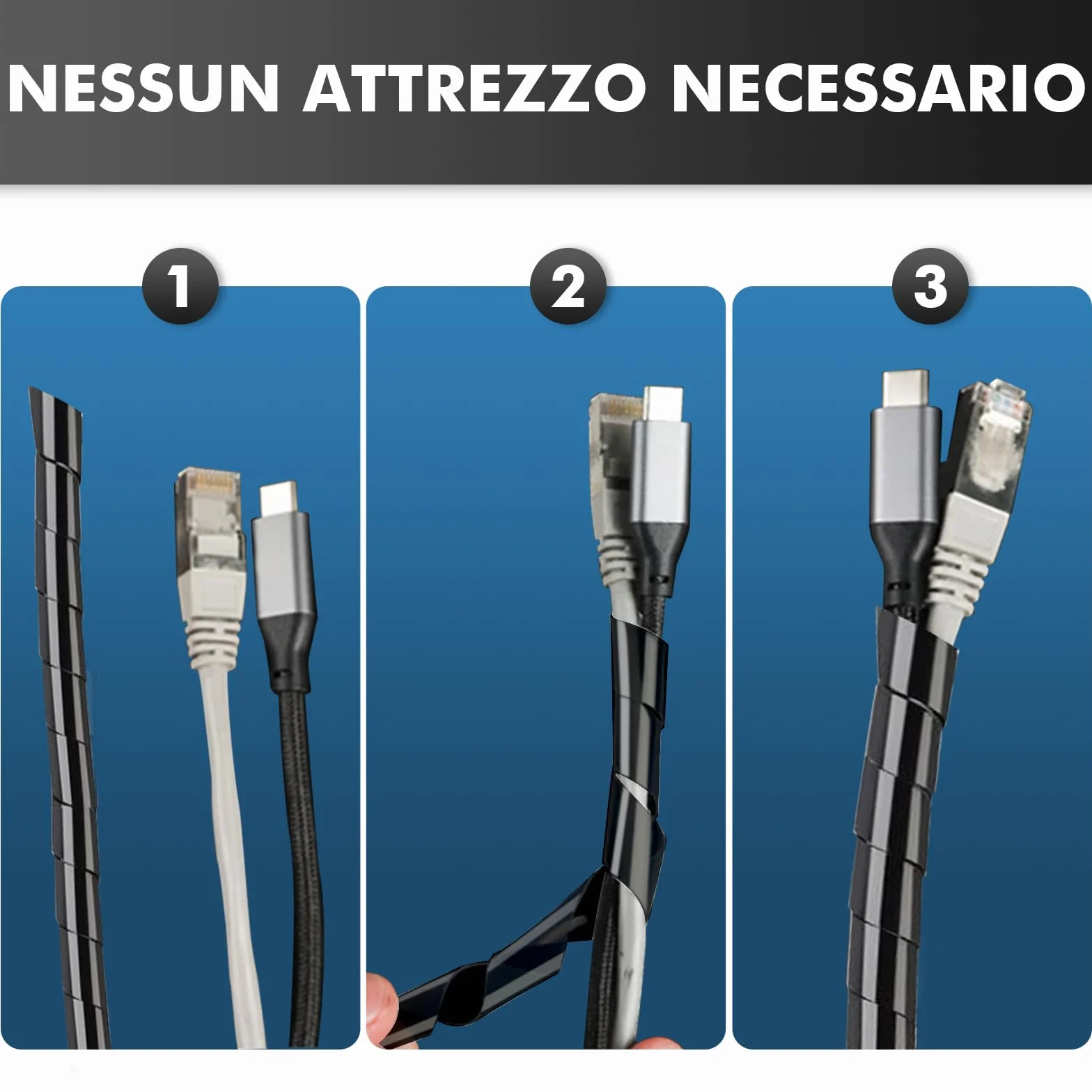 shinfly Raccogli Cavi 2×6 m (Ø 8mm+Ø 10mm), Guaina per Cavi a Spirale, Flessibil Spirale Cavi Elettrici, Guaina Spiralata per Fili TV PC, Gestione Cavi Casa e Ufficio, Colore Nero