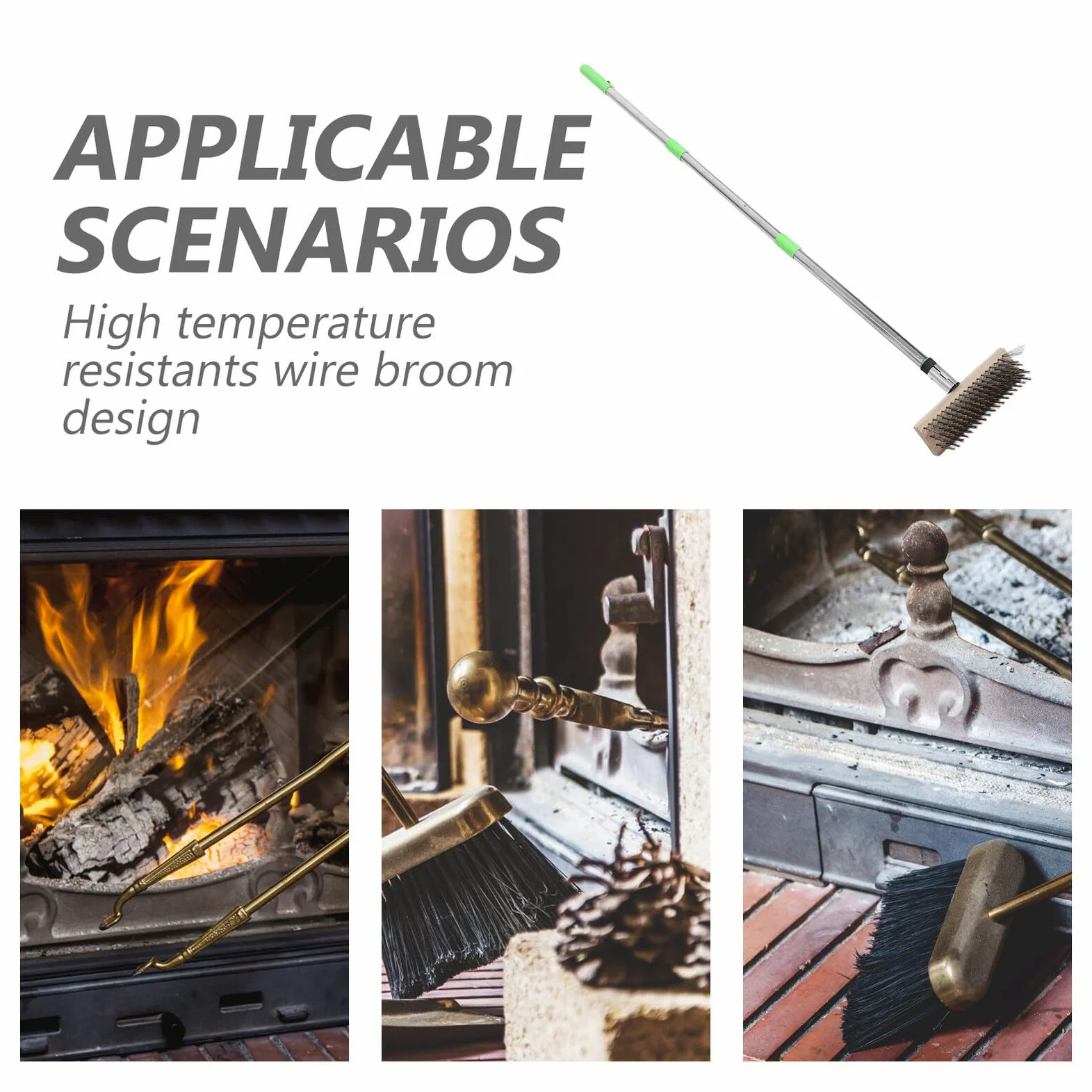 Spazzola per Stufa e Stufa in Acciaio Inossidabile Resistente al Calore con Manico per Rimozione Efficiente della Cenere in Case e Ambienti Commerciali