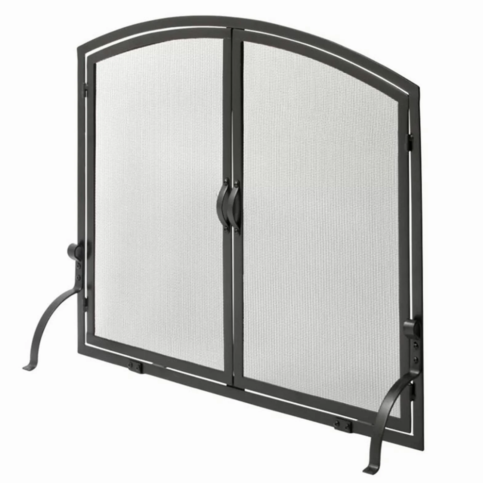 Parascintille per Camino Artigianale con Doppie Ante, parascintille in Ferro battuto per Legna/Carbone, antiscottatura.