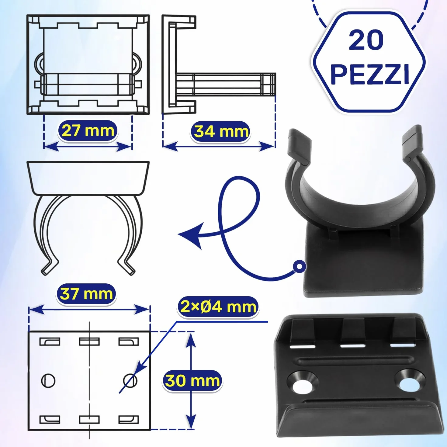 MONTERAL Ganci per Zoccolo Cucina Universale 30x34 mm Plastica Nero 20 Pezzi