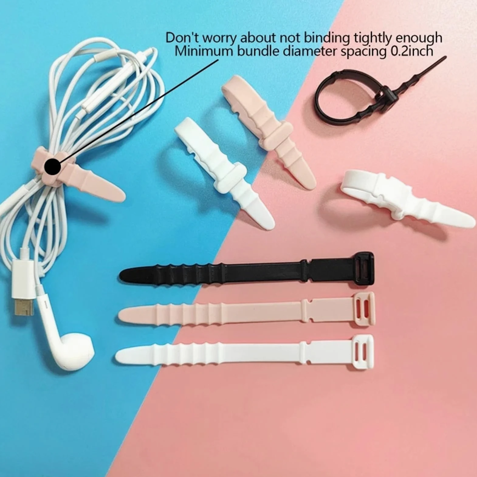 Fascette Fissatore for Corda in Silicone Elastico con Corda Regolabile Riutilizzabile da 20 Pezzi Fascette per Cavi(White)