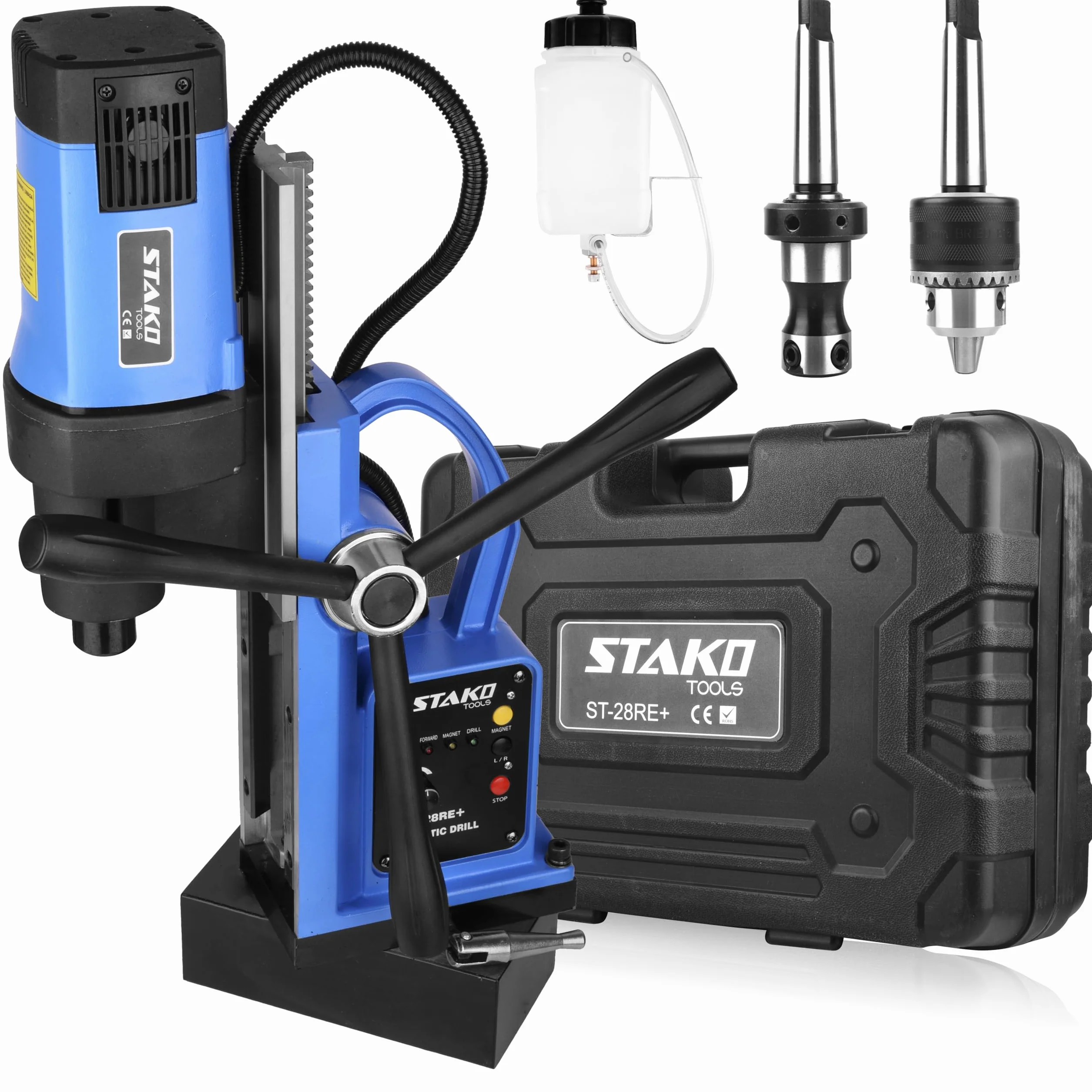 STAKO Trapano magnetico 1800 W ST-28RE+ Ø 80 mm 16500N Weldon 19 mm MK3 mandrino B16 3-16 mm Set 2