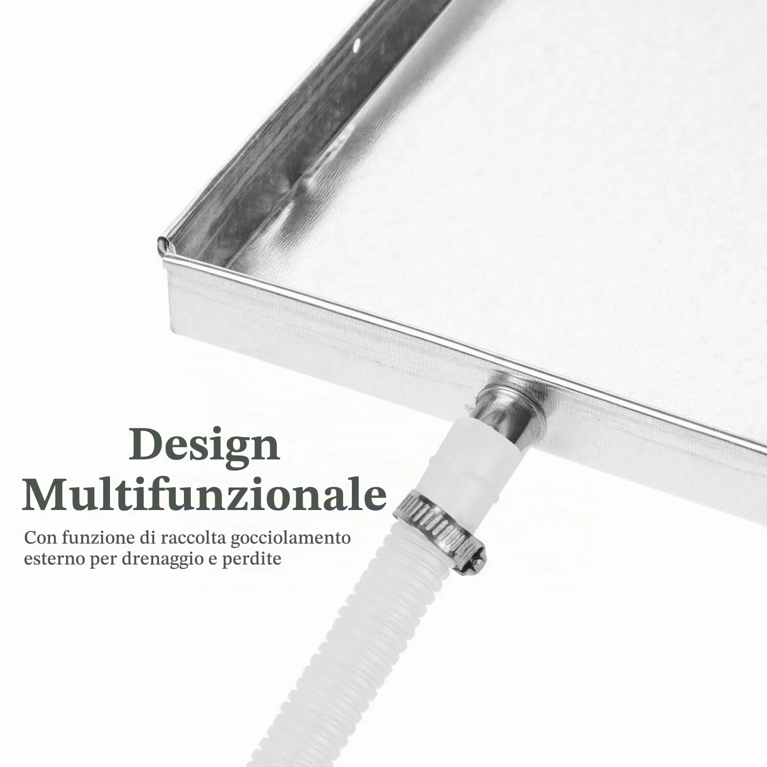 Jojofuny Vaschetta Raccolta Acqua Condizionatore in Acciaio Inox 15.75"X15.75"X1.38" Con Tubo Scarico E Clip Universale Per Unità Esterne Casa Protezione Anti Perdite