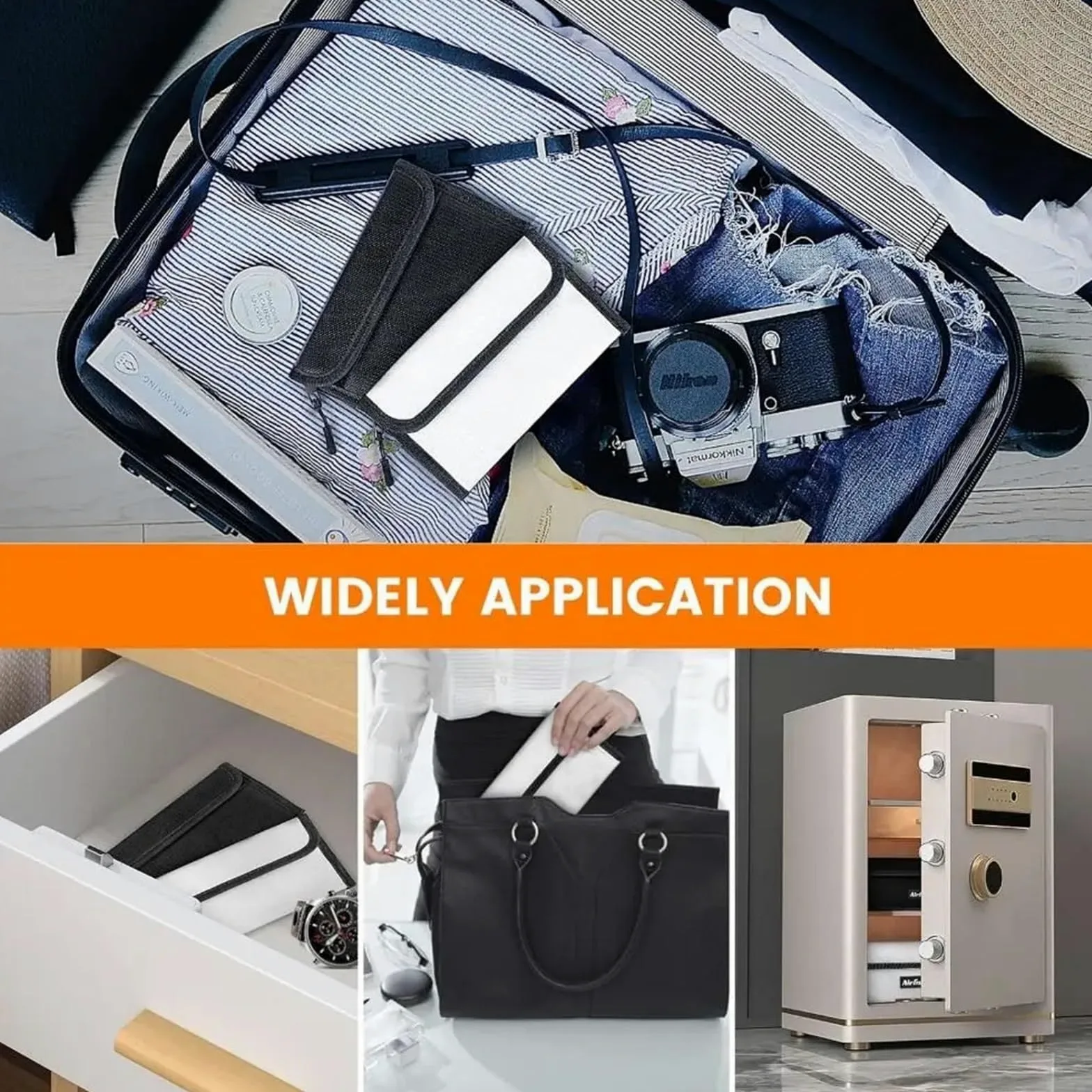 2 pezzi Borsa portadocumenti ignifuga con chiusura a cerniera, impermeabile, portatile per Documenti Passaporto(Silver)
