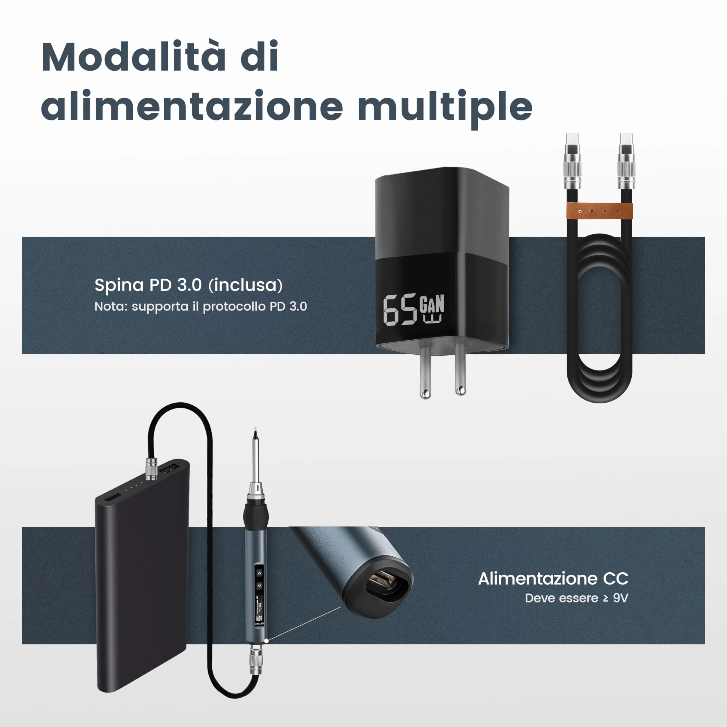 KAIWEETS Saldatura a Stagno Kit, Saldatore Smart con Display Digitale 80℃-420℃ Controllo Temperatura Tensione Regolabile PD GaN Caricabatterie 6 Punte