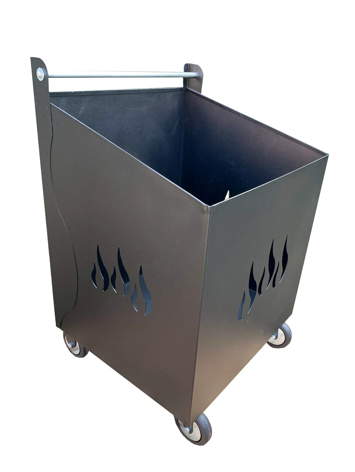 Carrello portalegna ferro battuto con fiamma 52x47x80h cm (NERO ANTRACITE)