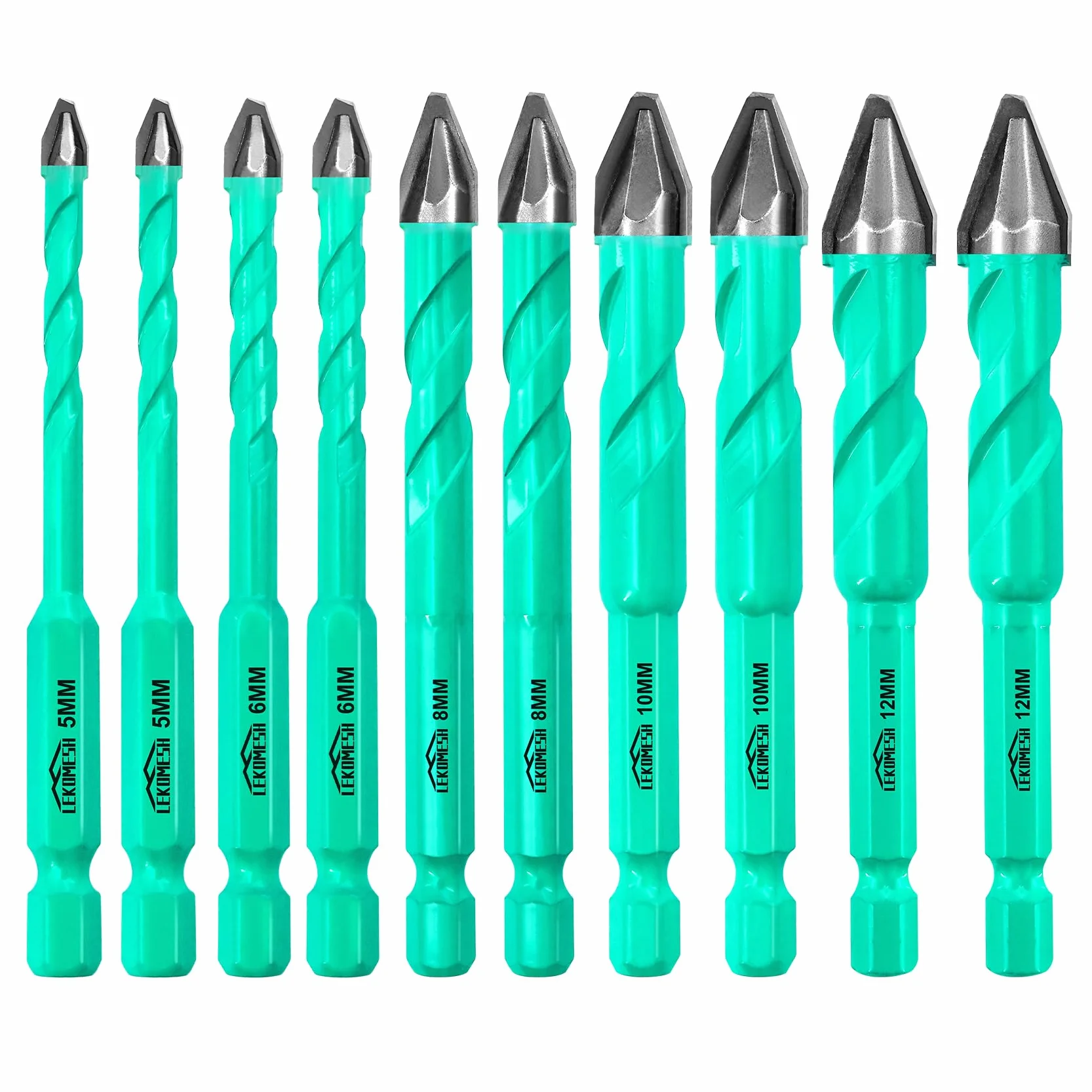 Punte Trapano Carburo 5-12mm Set 10 Pezzi Gres Porcellanato Gambo Esagonale Cambio Rapido