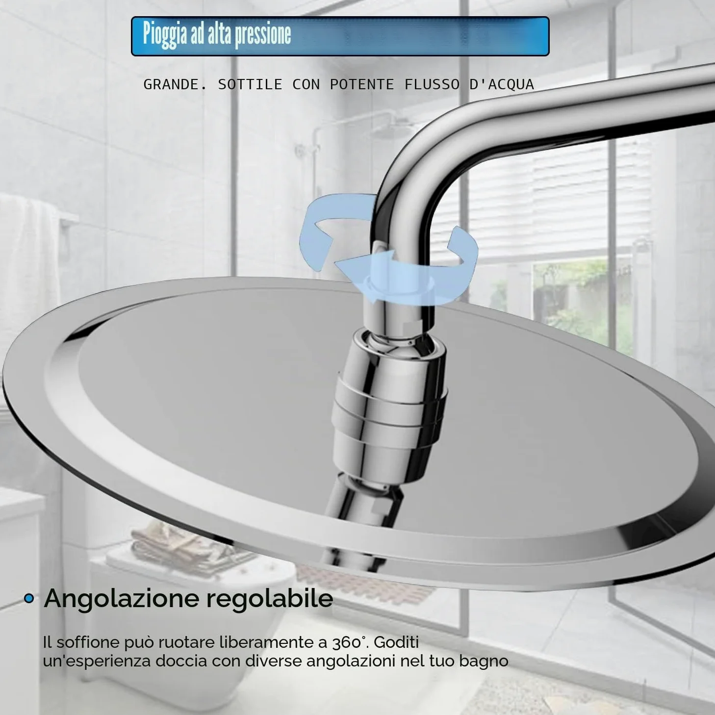 Soffione doccia a pioggia rotonda da 12 pollici in acciaio inox con ugelli anticalcare da 30 cm grande rotondo soffione a pioggia numero di ugelli: 144