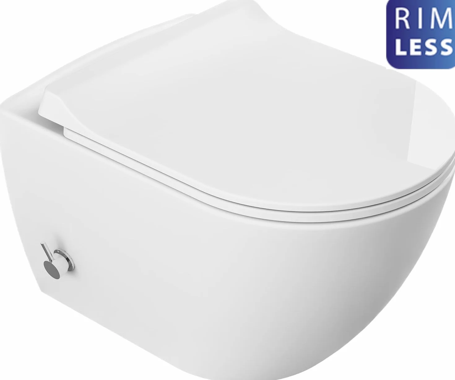 Wc sospeso bianco senza bordo con funzione bidet e rubinetto acqua calda/fredda + sedile in Duroplast Soft Close + WC Slim nascosto telaio 3 in 1 set WC sistema di installazione