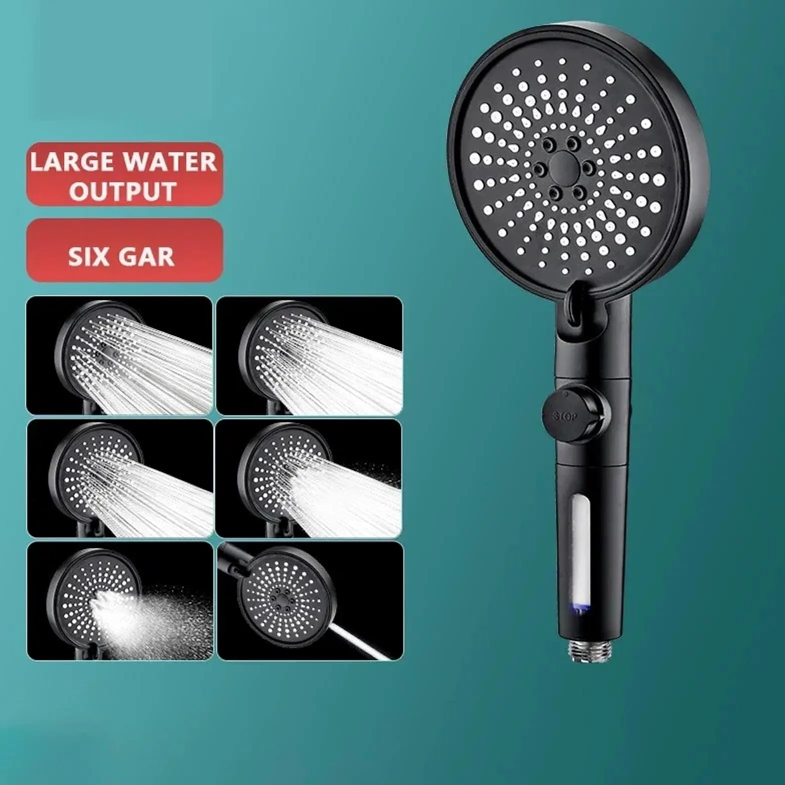 2 pezzi 6 modalità soffione bagno regolabile ad alta pressione rubinetto a pioggia a risparmio idrico for per Bagno(Black)