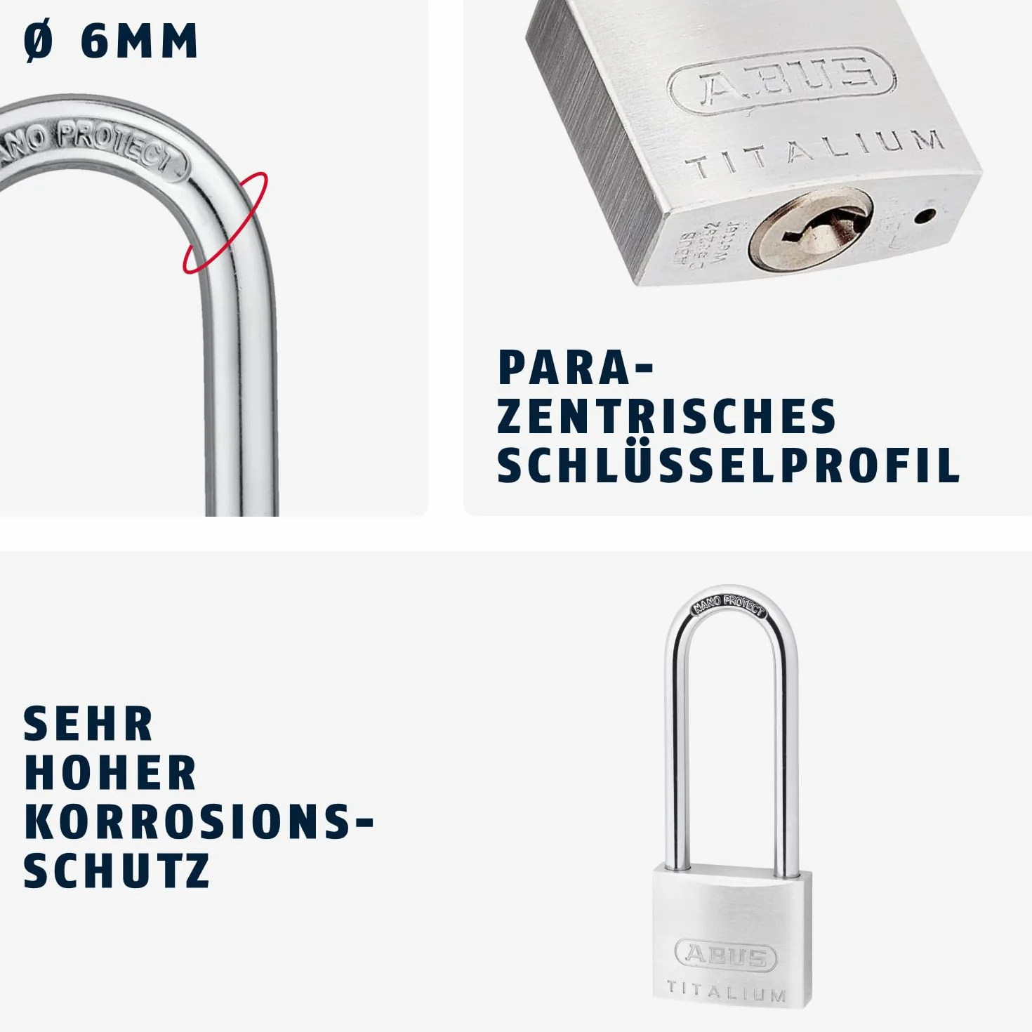 ABUS Lucchetto Titalium 64TI/40HB63 con Grillo Alto - Lucchetto con Corpo in Alluminio Speciale - Grillo in Acciaio Temprato - Livello di Sicurezza ABUS 5