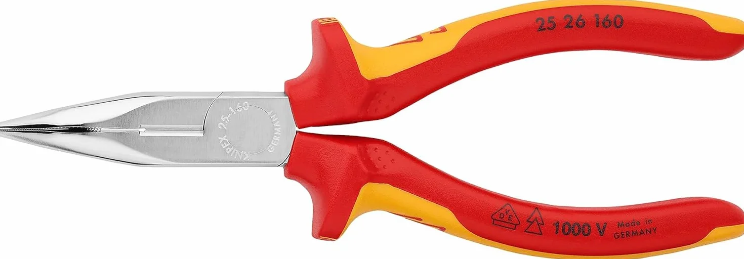 KNIPEX Pinza per meccanica con becchi mezzotondi con tronchese cromata isolata, 25 26 160