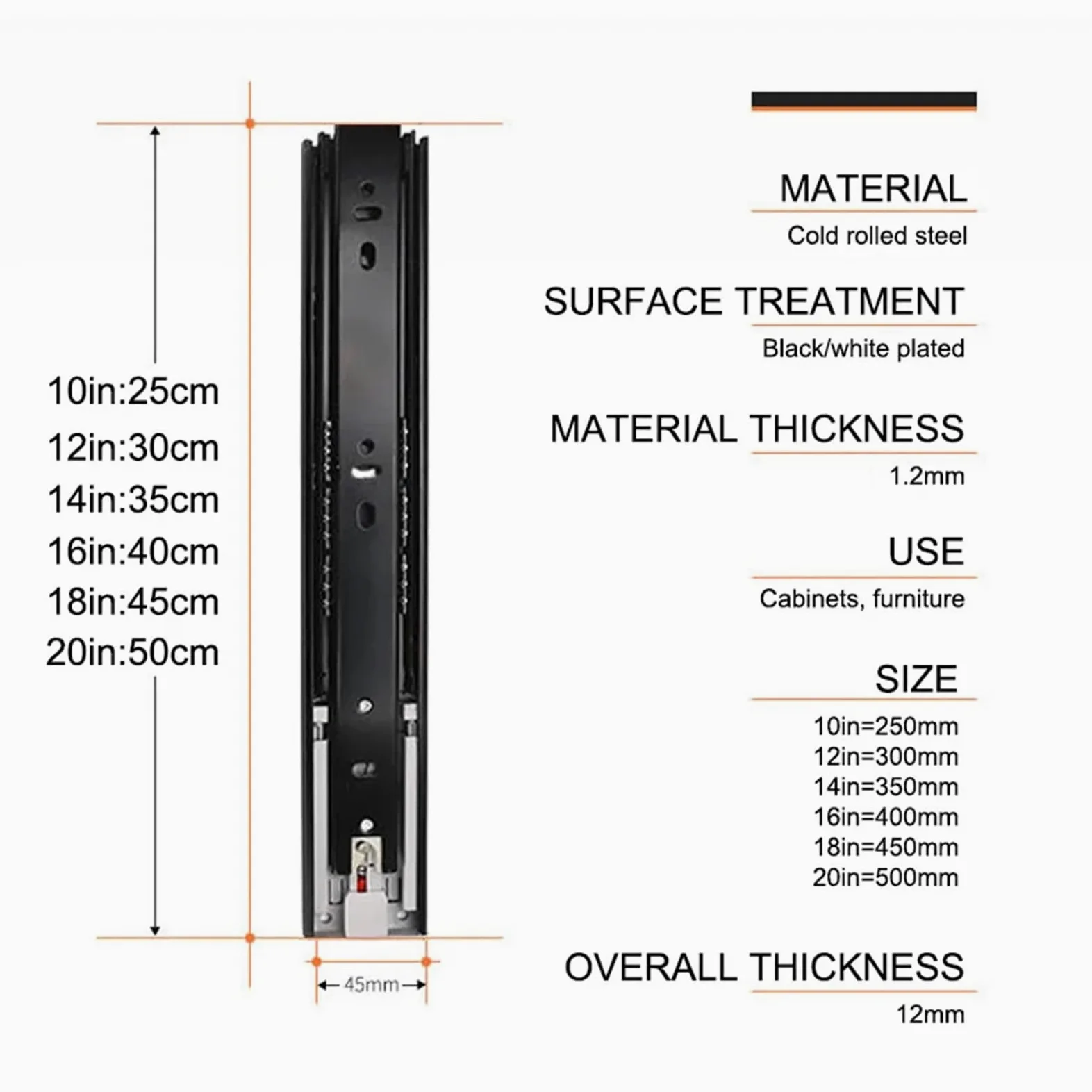 Guide Per Cassetti 45mm Push-open Drawer Slides Mute Track Rebound Three-Section Rail Hardware Accessories per cucina(14 inch (35cm))