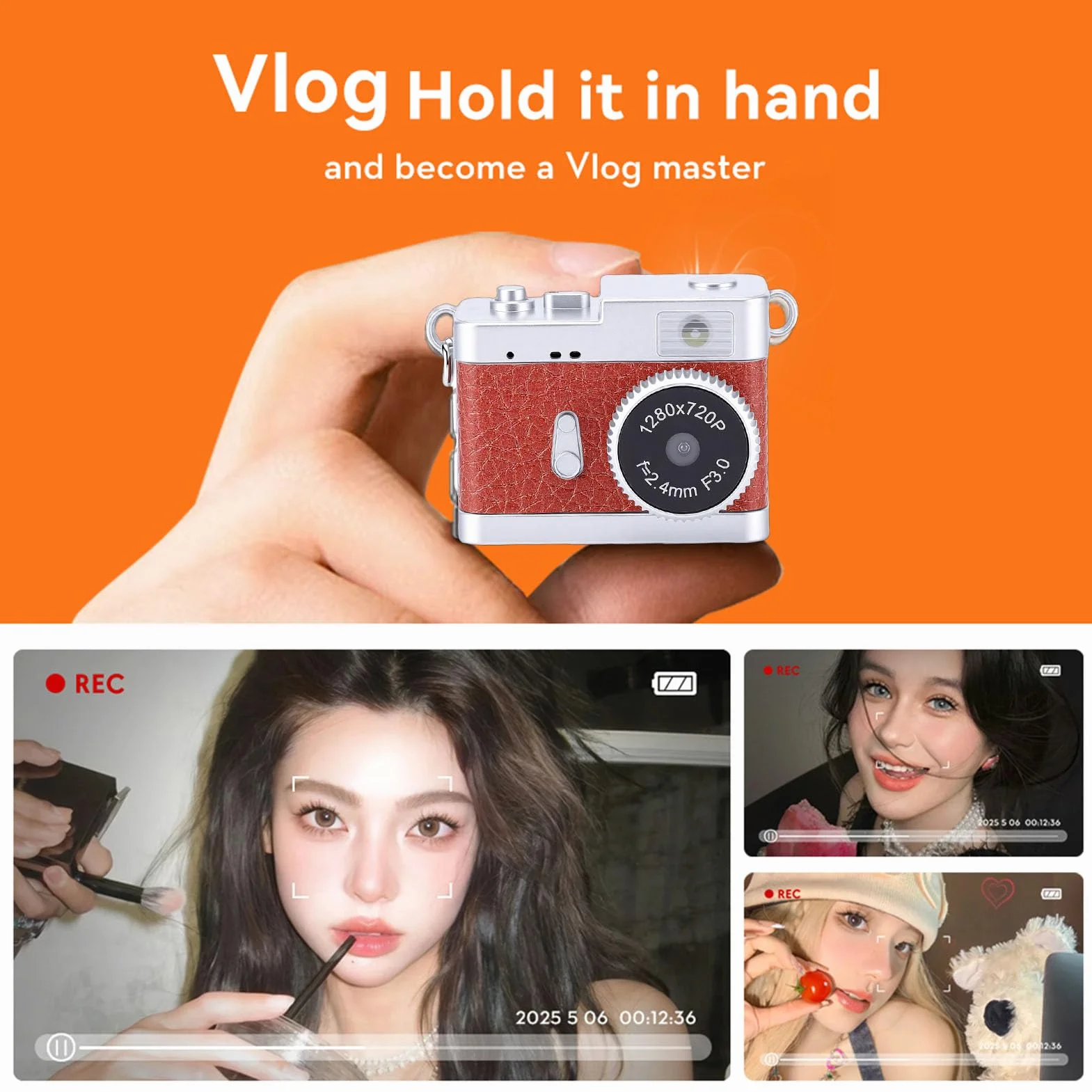 Topiky Mini Fotocamera Portachiavi, Videocamera CCD per Fotocamera Digitale retrò HD con Schermo da 0,96 Pollici Luce LED 4 Filtri, per la Registrazione di Studi di Viaggio (Marrone vintage)