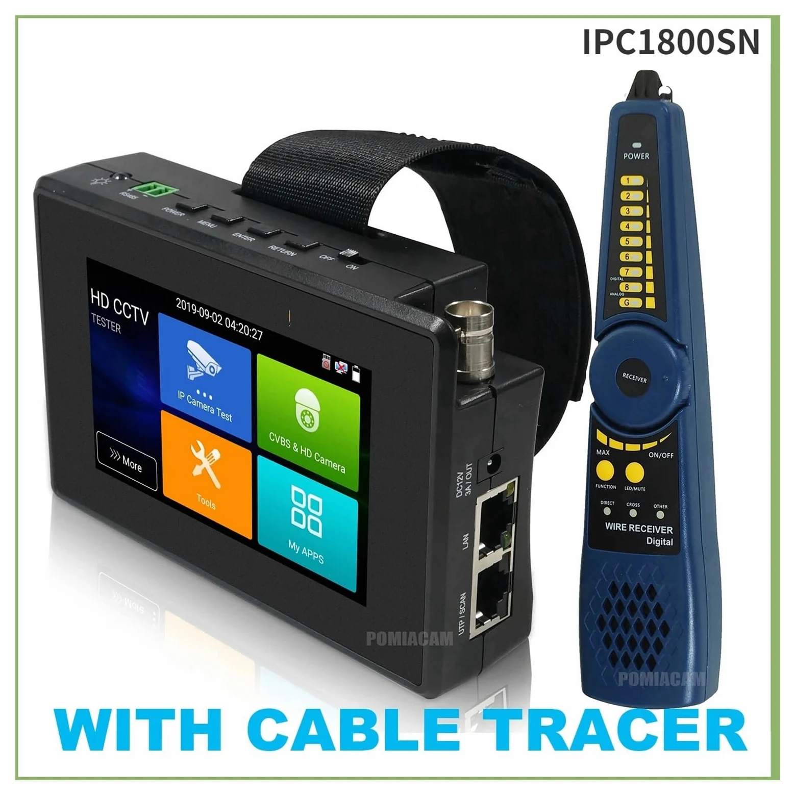 Tester CCTV, Tester CCTV IPC1800SN analogico 4 pollici 5 in 1 8MP TVI AHD CVI e tester telecamera IP 4K H.265 con monitor POE/IP tracciante cavi