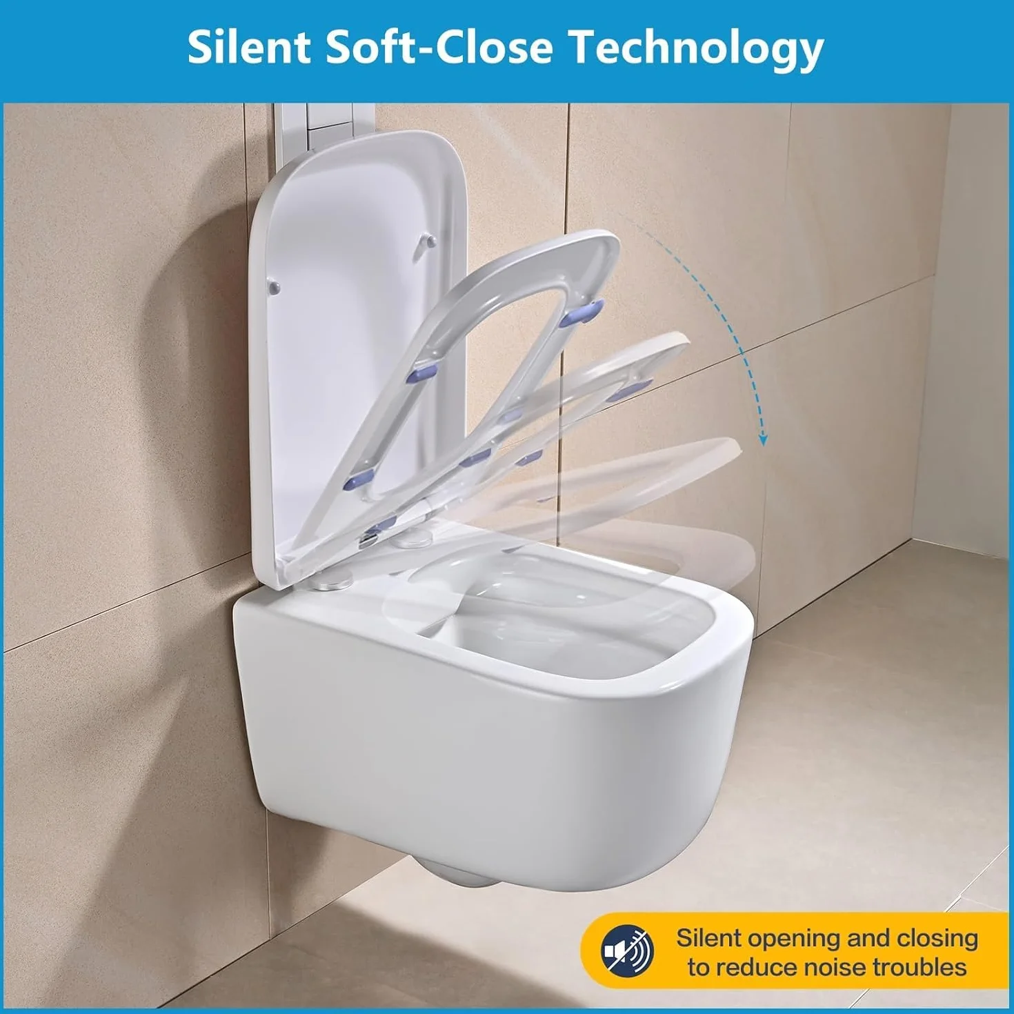 YEAUPE PRO Tavoletta wc Universali Forma quadrata, Sedile WC Urea-Formaldeide Chiusura Ammortizzata tavoletta wc con Sgancio Rapido a un Pulsante,Bianco,42,2 * 36,2 * 4,4CM