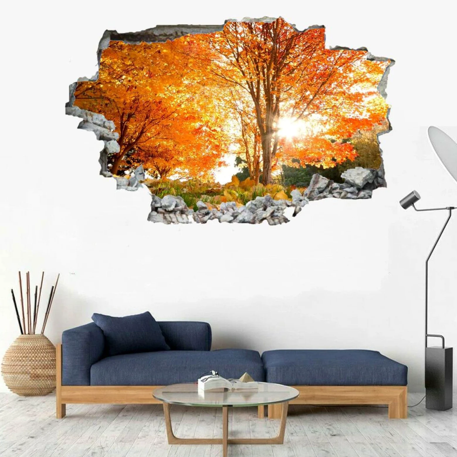 Adesivo Da Parete 3D Rimovibile Albero Decorazione Da Parete, Pavimento, Soffitto, Decalcomania Fracassata, Decorazione Artistica Paesaggio Per Soggiorno, Murale 75x113cm