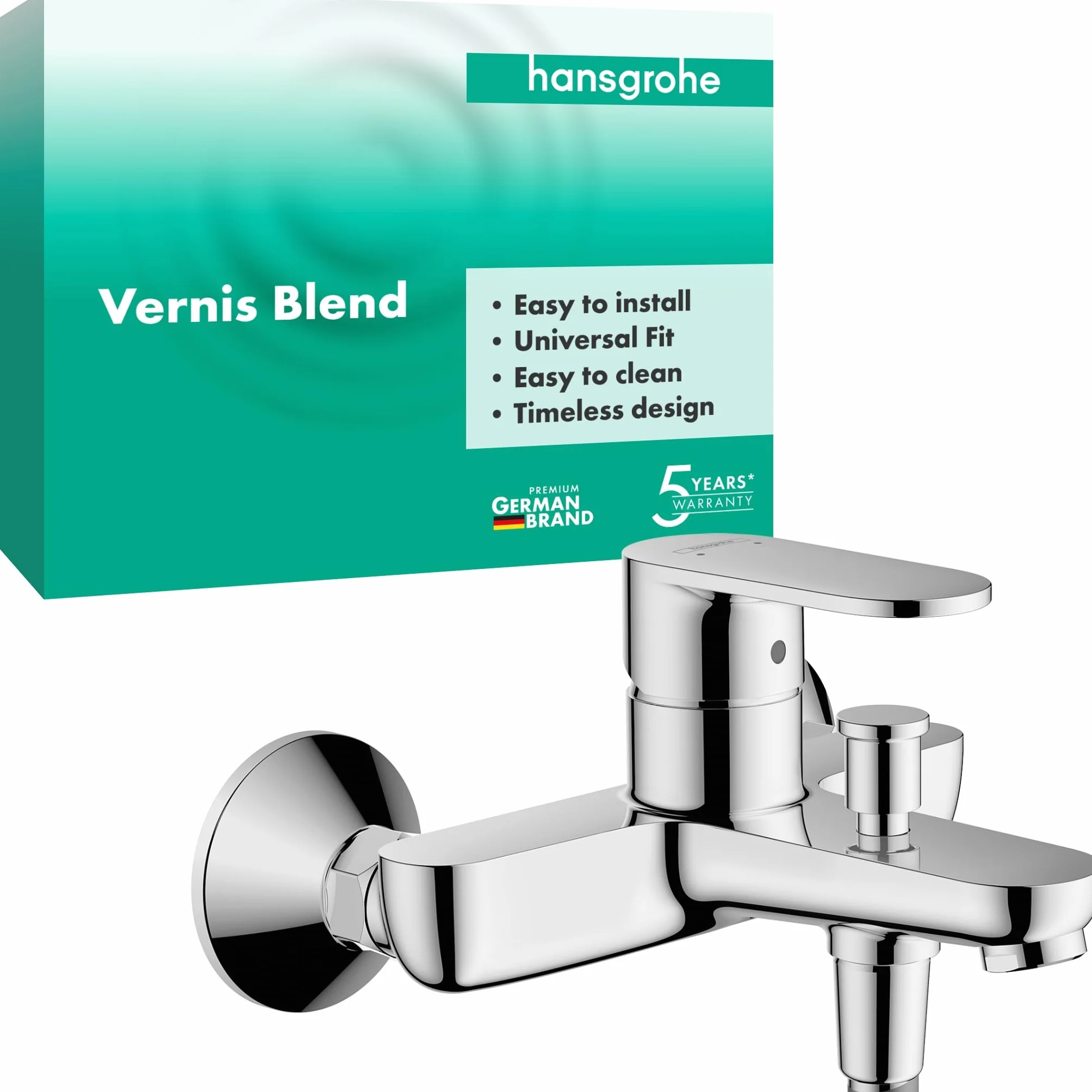 hansgrohe Vernis Blend - Rubinetto per Vasca da Bagno Esterno per 2 Utenze, Miscelatore Monocomando per Vasca Bocca di Erogazione 17,1 Cm, Cromo