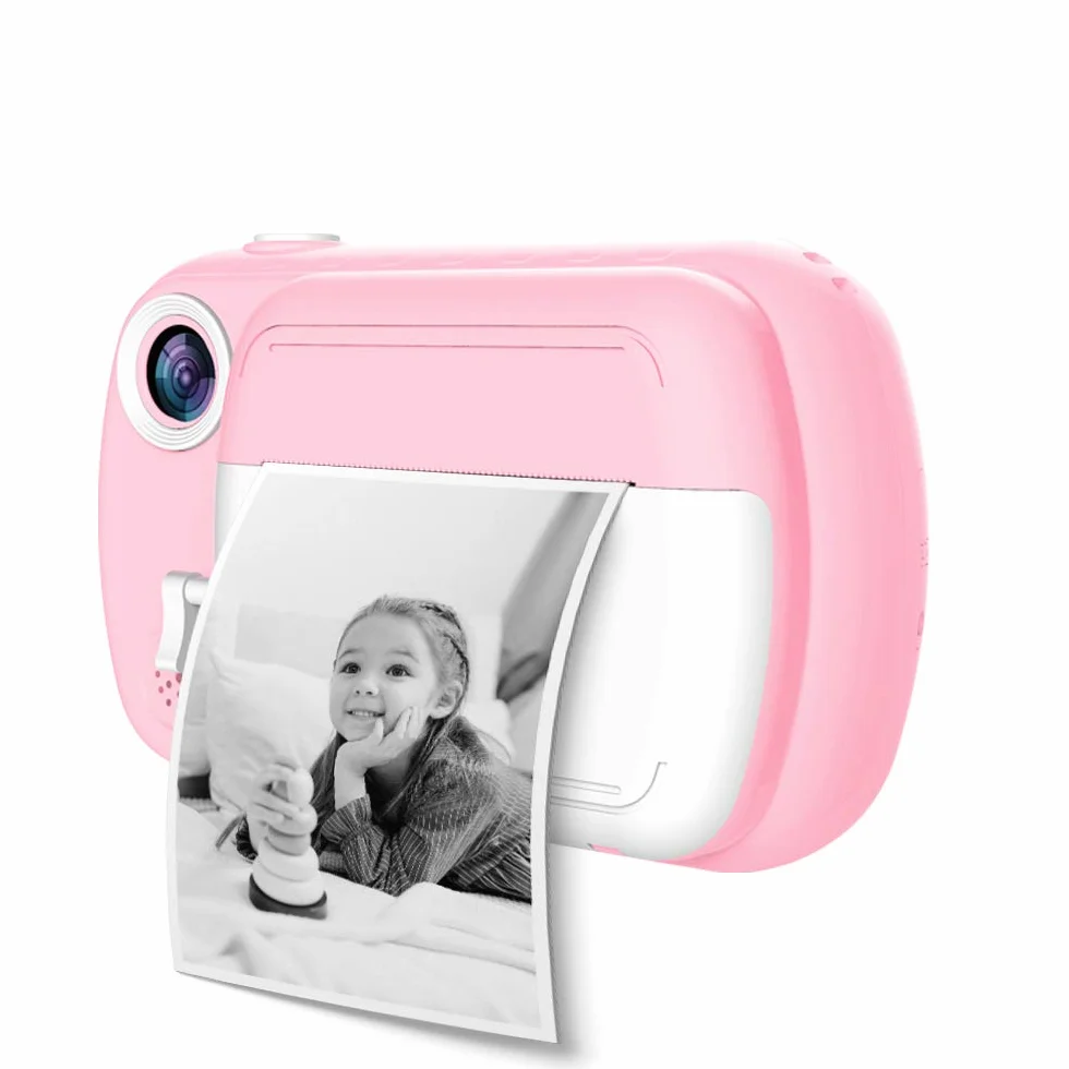 i-Paint P9 Macchina fotografica istantanea per Bambini, Stampa B/N su carta termica, Fotocamera 1080P Videocamera Digitale FHD, LCD da 3.5", Micro SD da 32GB, Colore Rosa