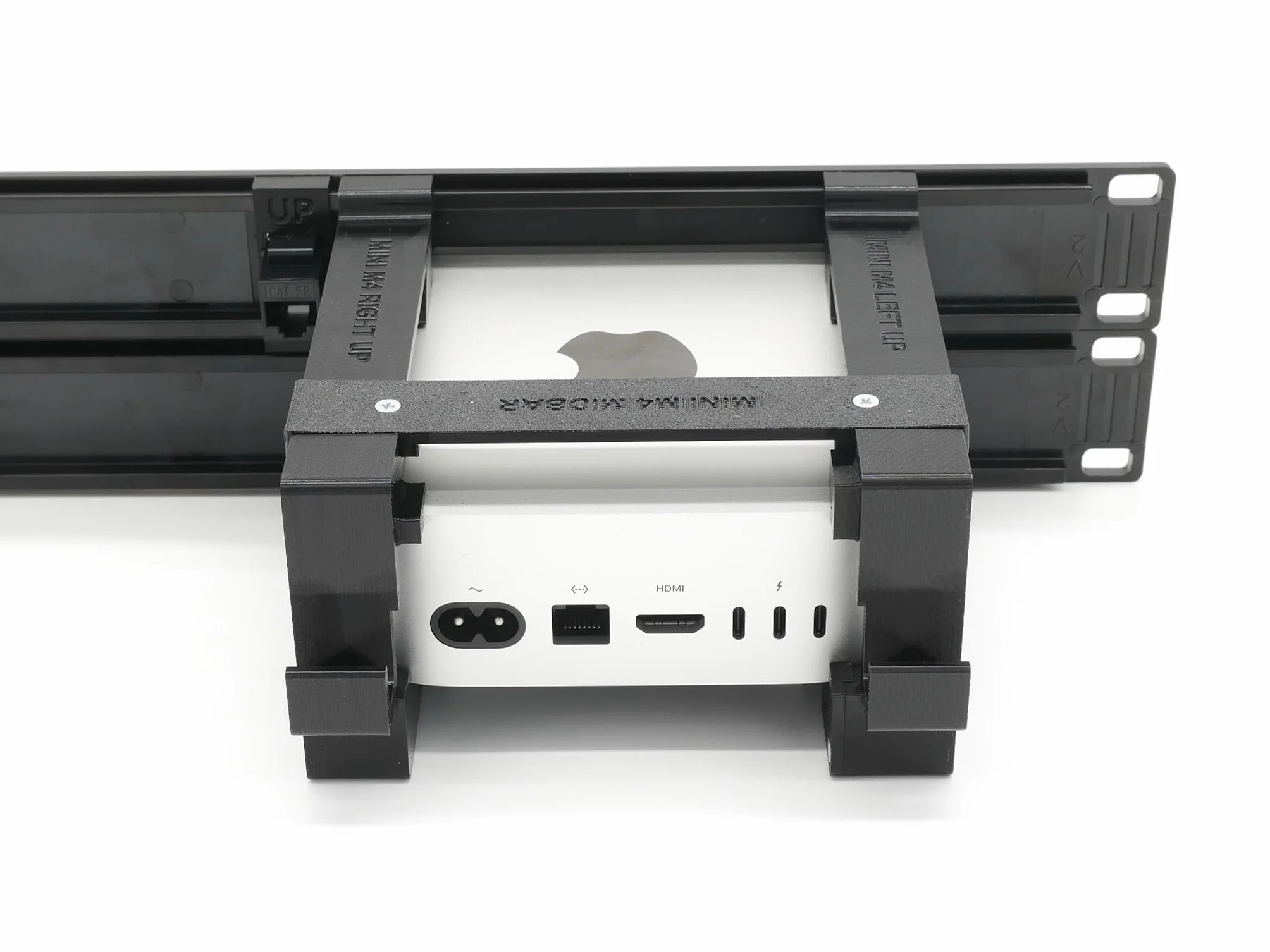 Supporto rack per 2 pz apple mac mini M4 - frontale stampato a iniezione - Rj45 keystone incl e braccio on/off remoto