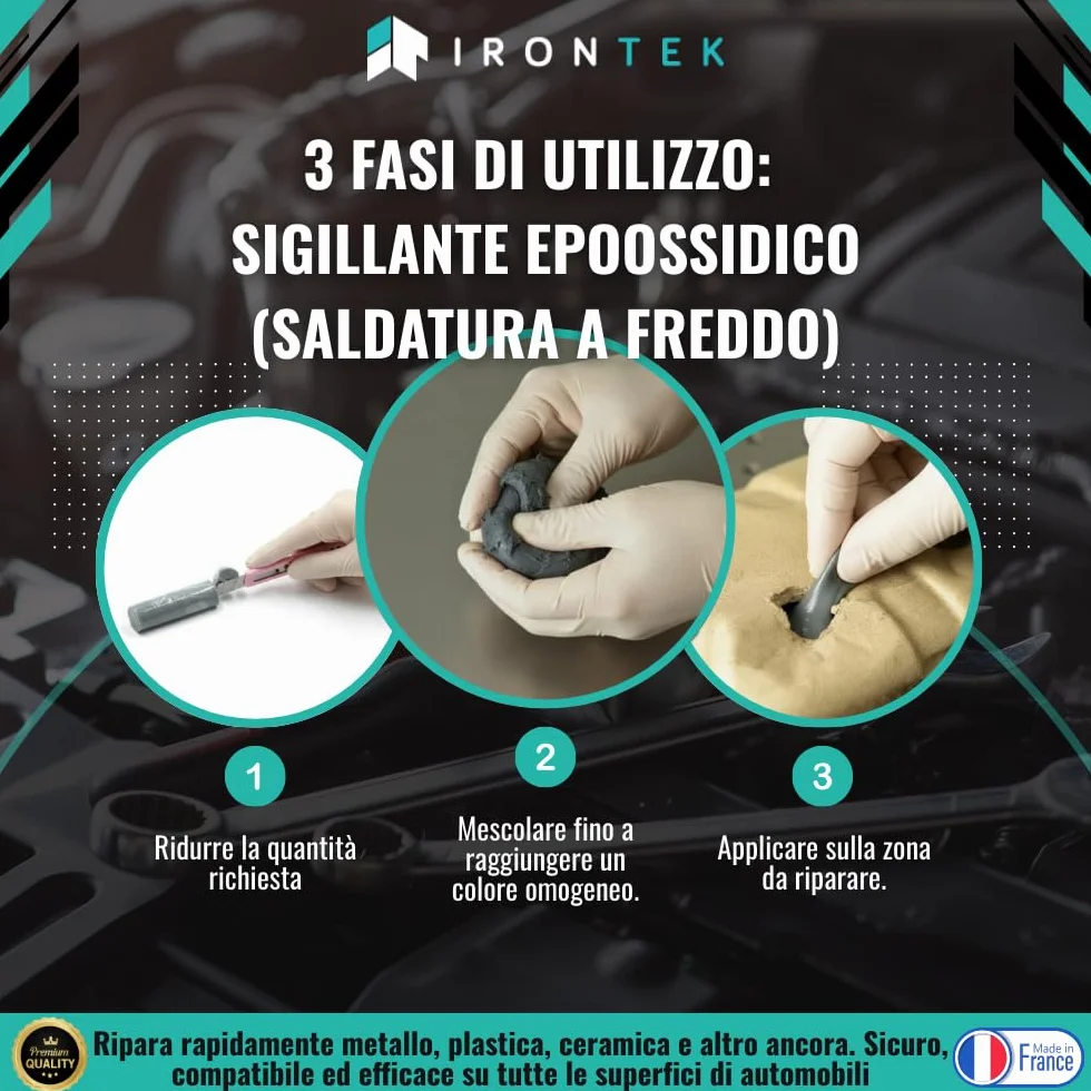 Mastice Epossidico Bicomponente IRONTEK 57g Resistenza 150°C Asciugatura 10 Min Auto Moto