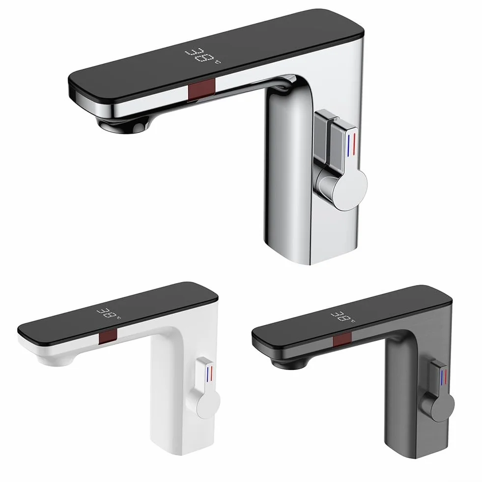 Rubinetto per lavabo con sensore intelligente, miscelatore acqua calda e fredda, automatico senza contatto 1,27 cm cromato