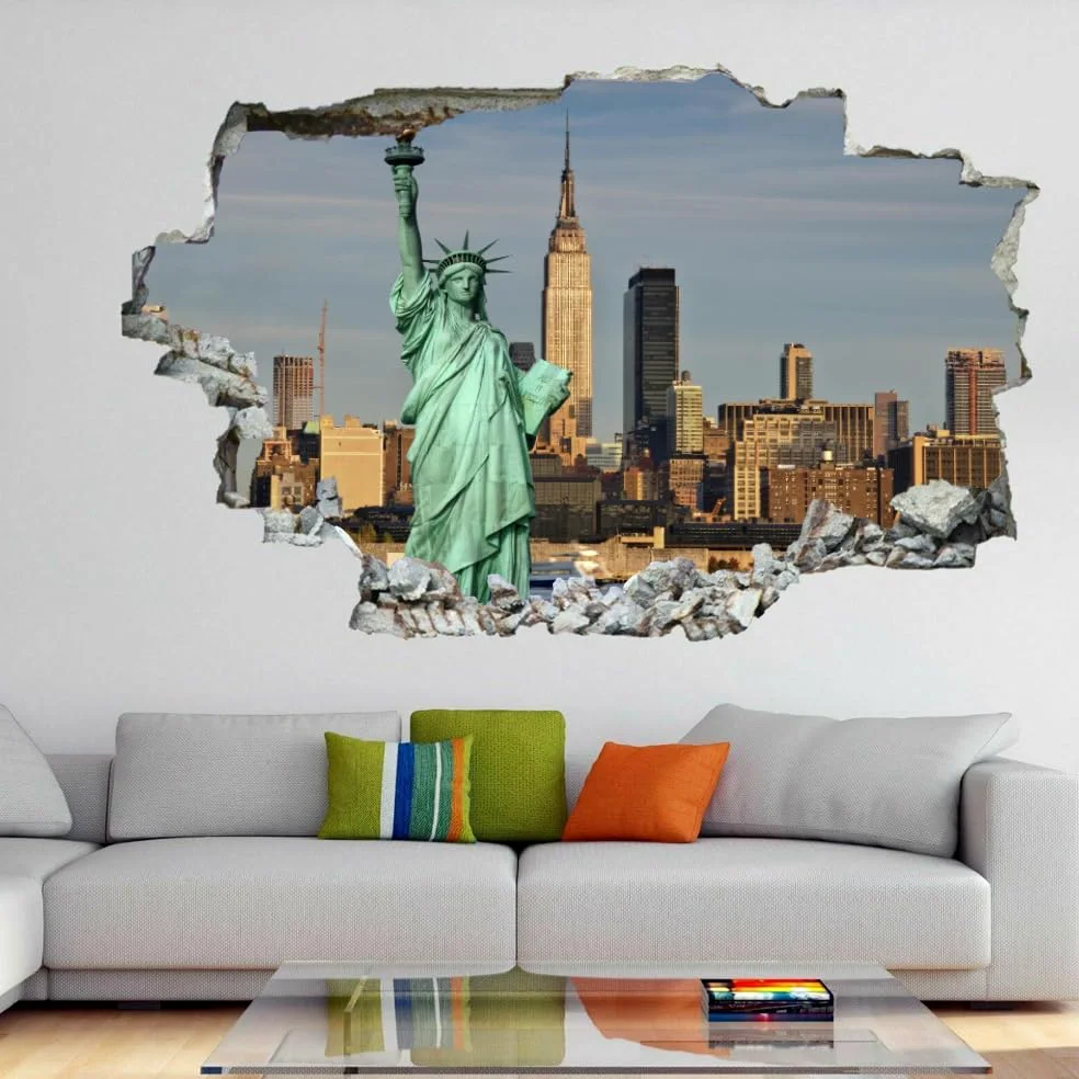 Decorazione da parete Adesivi 3D fracassati Statua Rimovibile Art Wall Tattoo City Building Family Stickers murali per la casa Nursery Girls Bambini Soggiorno Camera da letto Decorazione