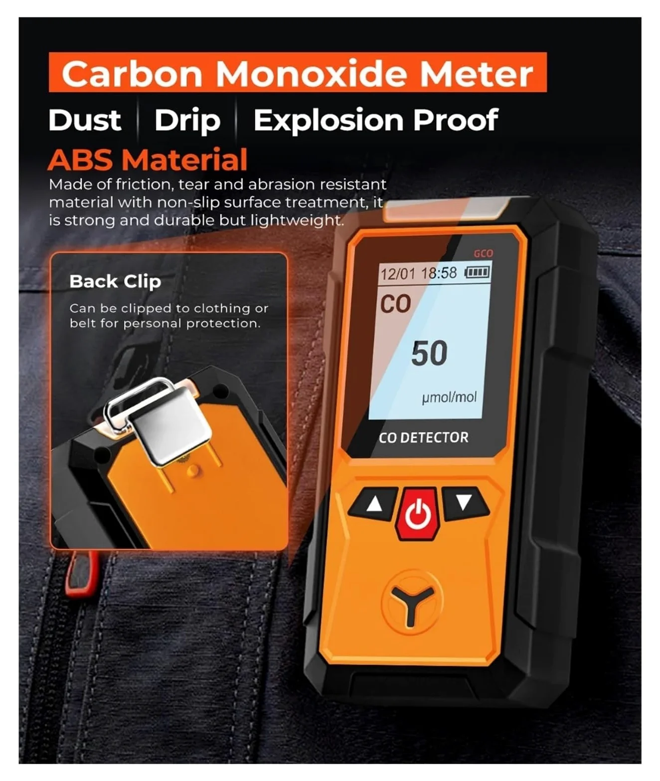 monitor di co2, Rilevatore di monossido carbonio, rilevatore CO ad alta precisione 0-2000 ppm, sensore elettrochimico, allarmi acustici e visivi display LCD per casa, ufficio, auto