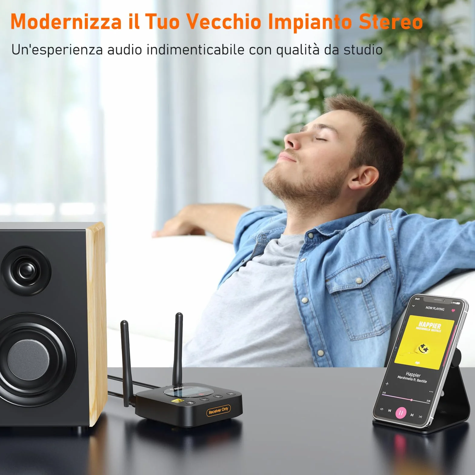 1Mii B06Pro+ Ricevitore Bluetooth HiFi, Adattatore Audio Wireless Bluetooth 5.1 Hi-Res LDAC per Stereo, Aptx HD& Bassa Latenza, con Uscita Ottica/AUX, Controllo del Volume, Display LCD, Lungo Raggio