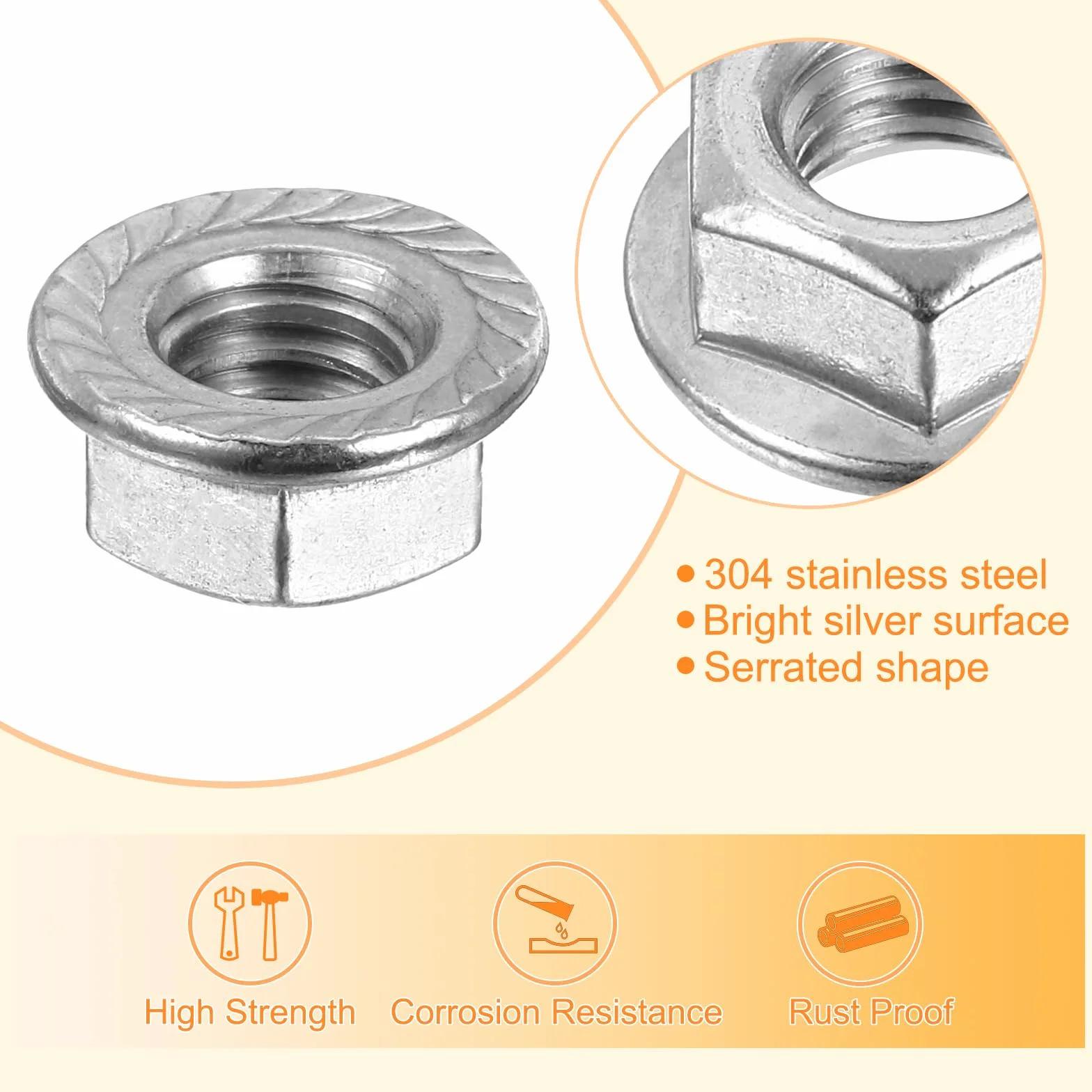 Dadi Autobloccanti Esagonali Flangiati Scanalati 3/8-16 20pz Acciaio Inossidabile 304 Filettatura Completa Argento