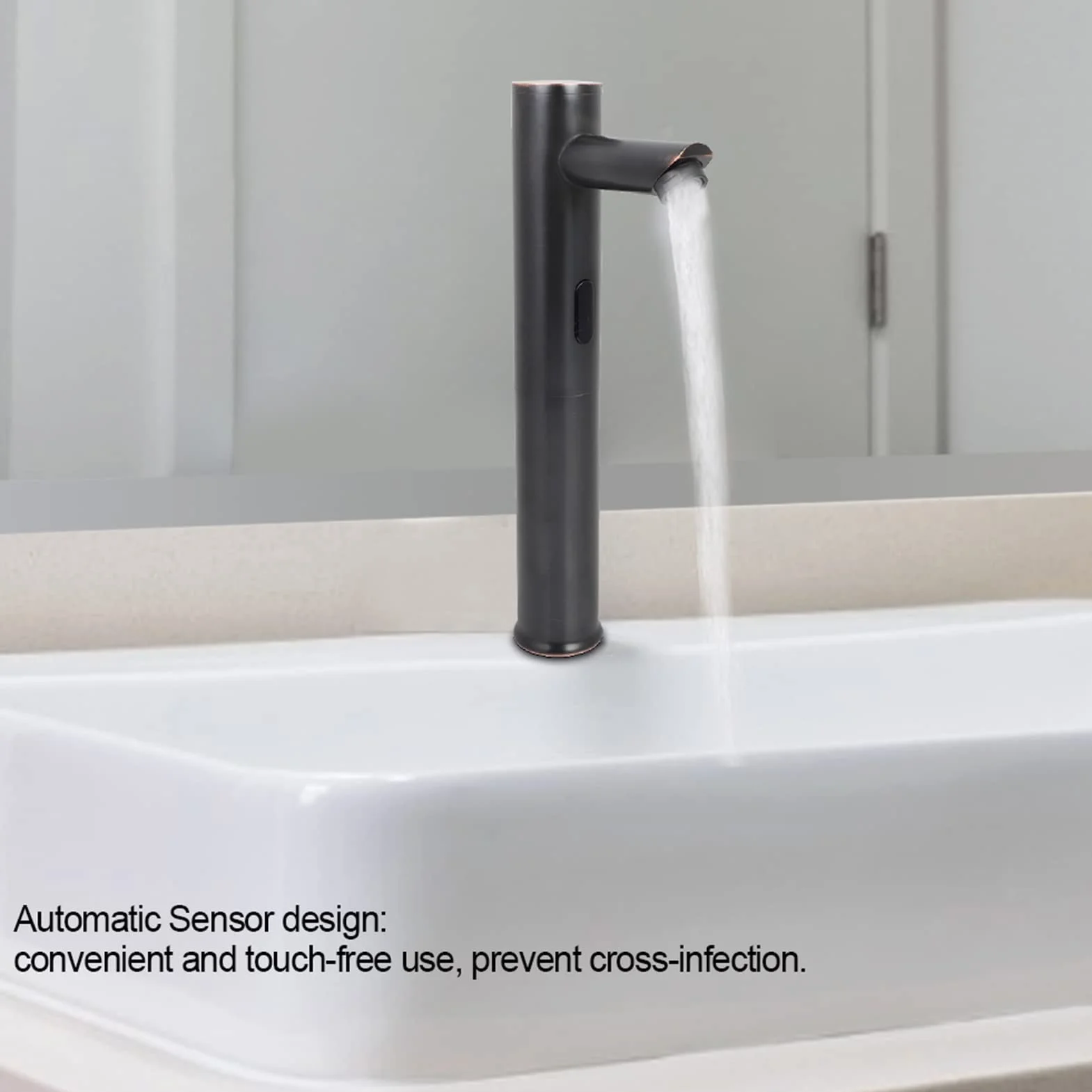 Rubinetto Lavabo Automatico in Ottone Nero Sensore a Infrarossi Freddo Caldo Senza Contatto Bagno