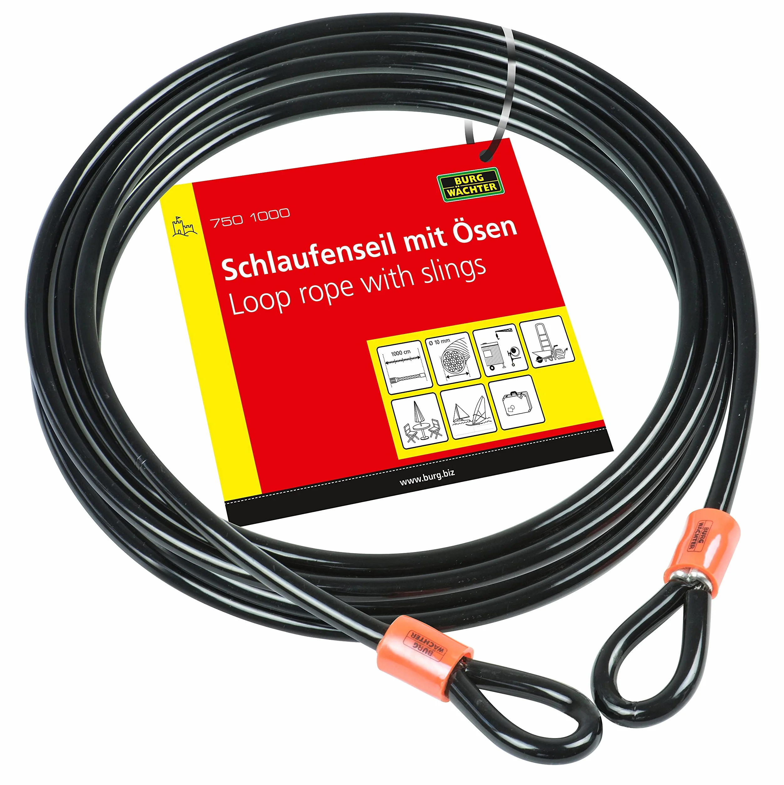 Burg-Wächter Cavo in acciaio intrecciato 10 mm x 10 m doppio anello nero