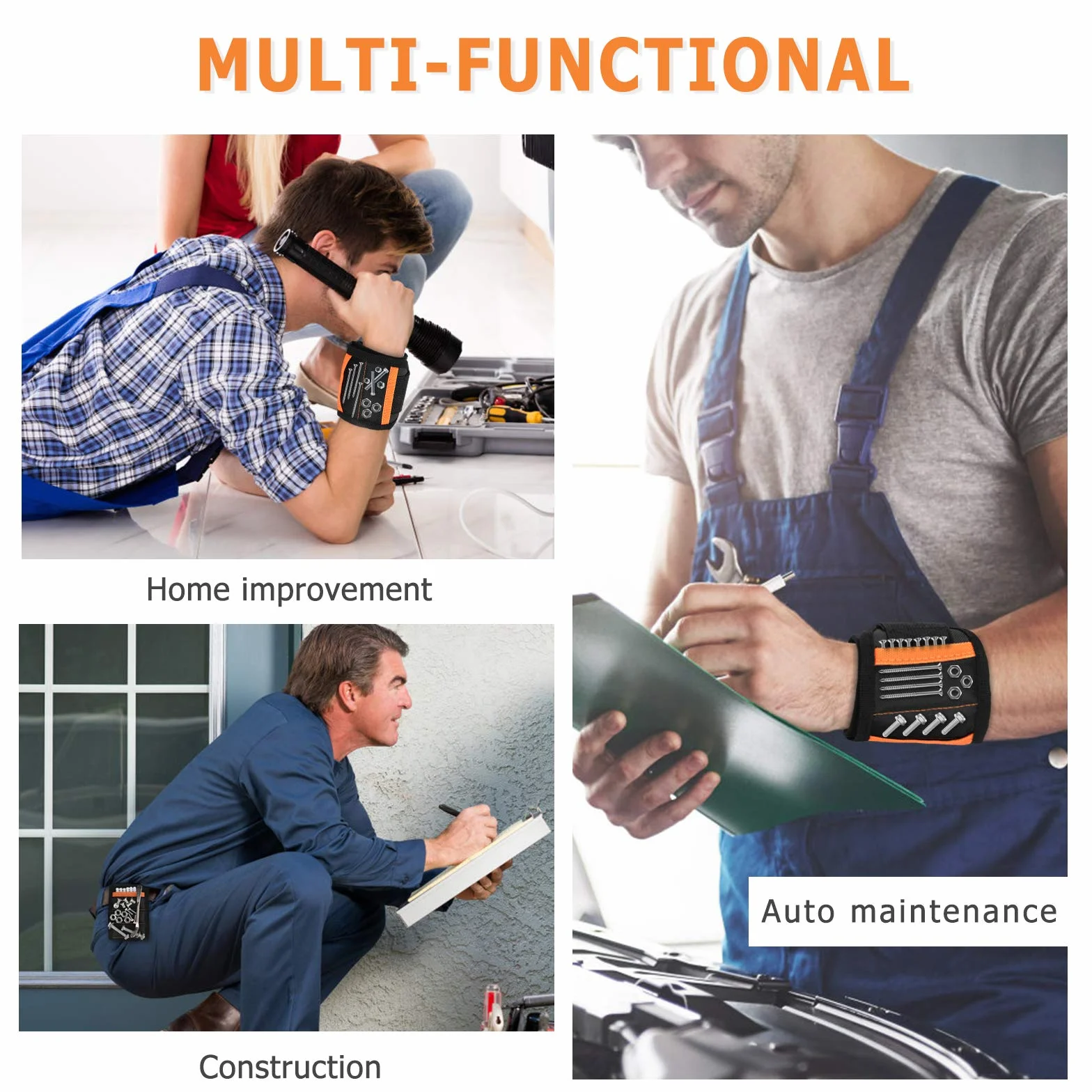 Bracciale Magnetico Uomo con 15 Magneti Super Forti per Fissaggio Viti Chiodi Attrezzi