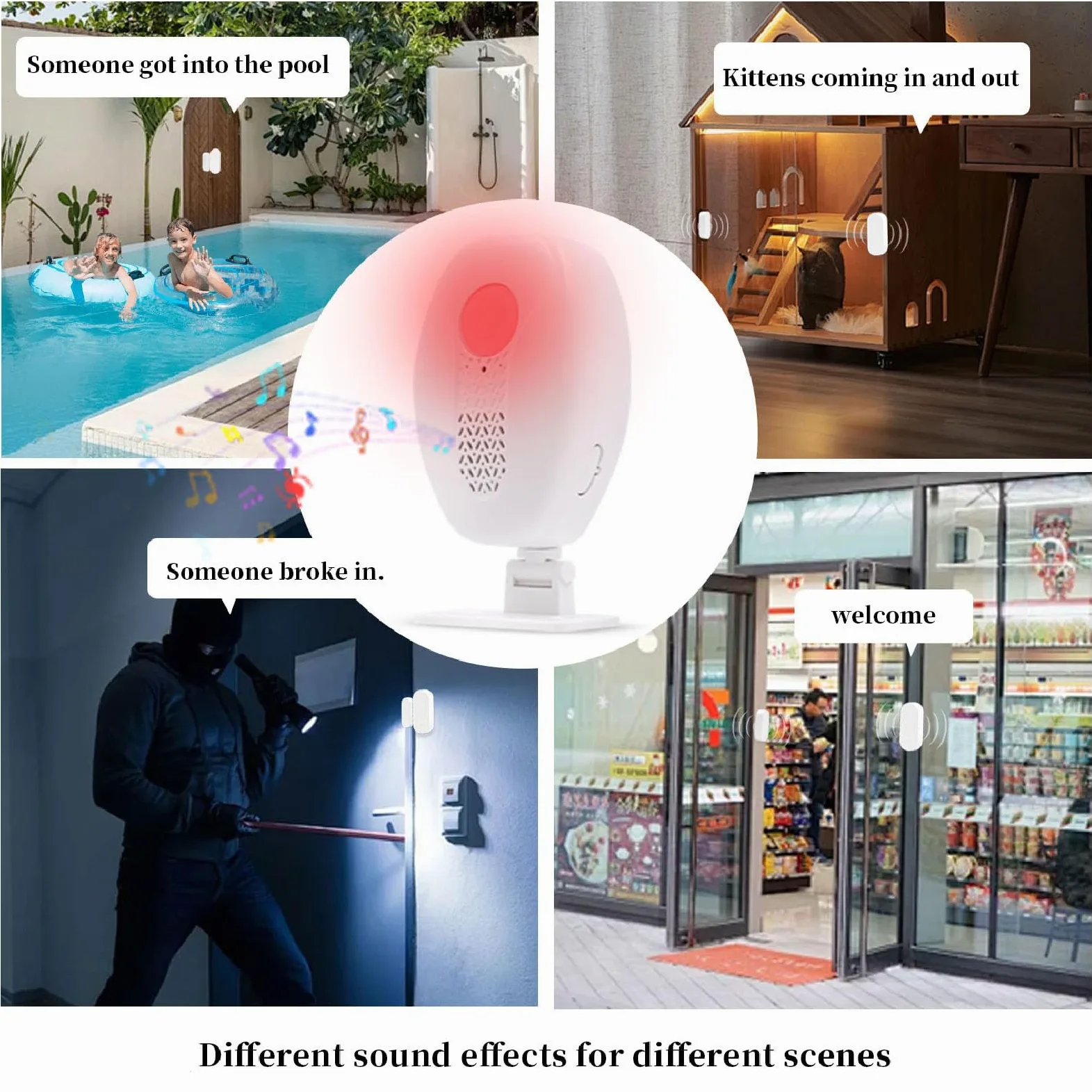 Allarme del Sensore della Porta Magnetica Wireless, Avviso Forte 80 DB con Indicatore a LED, Facile Installazione per la Sicurezza Domestica