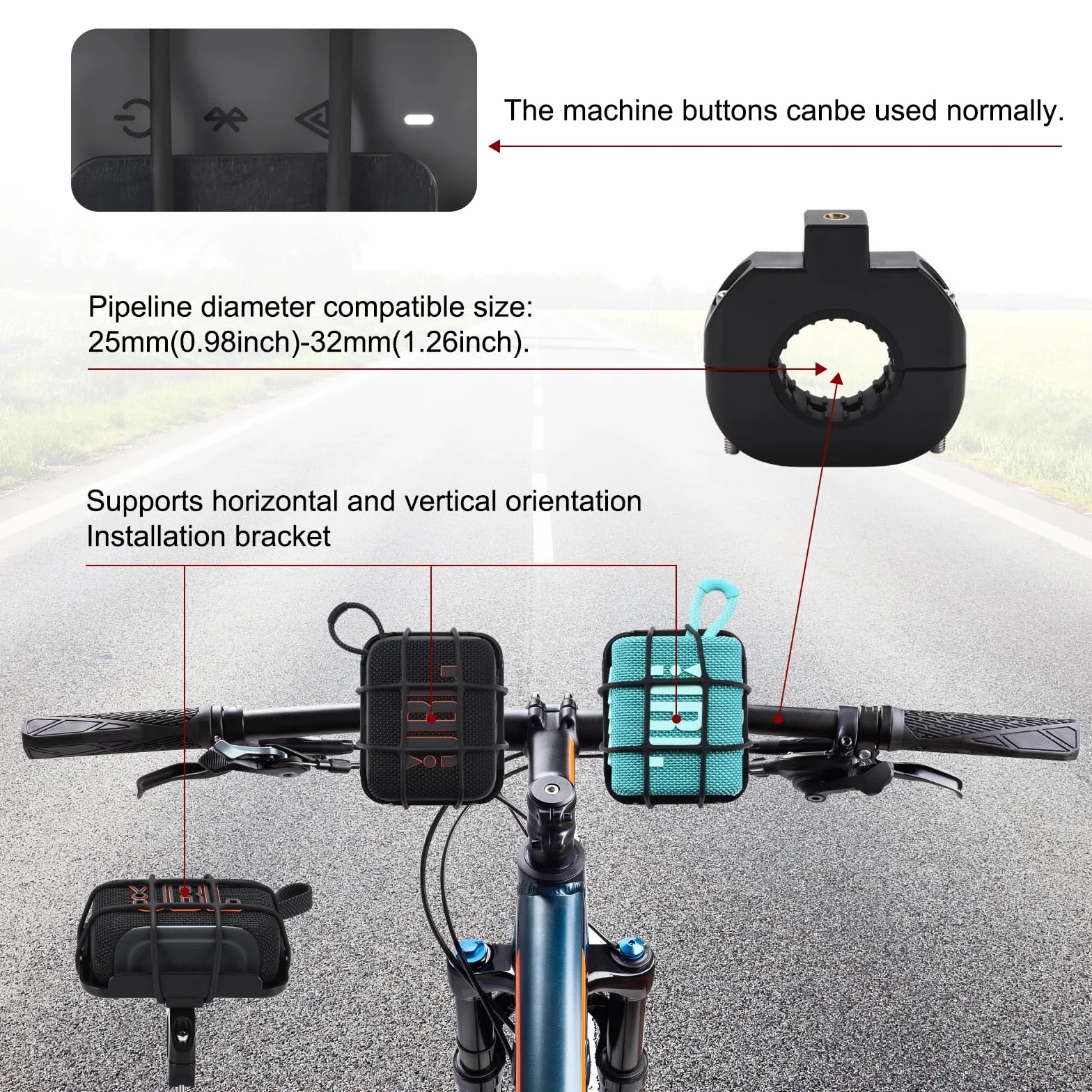 Supporto da bicicletta per JBL GO 5, Portatile Altoparlante Regolabile Staffa, per Bicicletta Manubrio/Adattatore Tubo