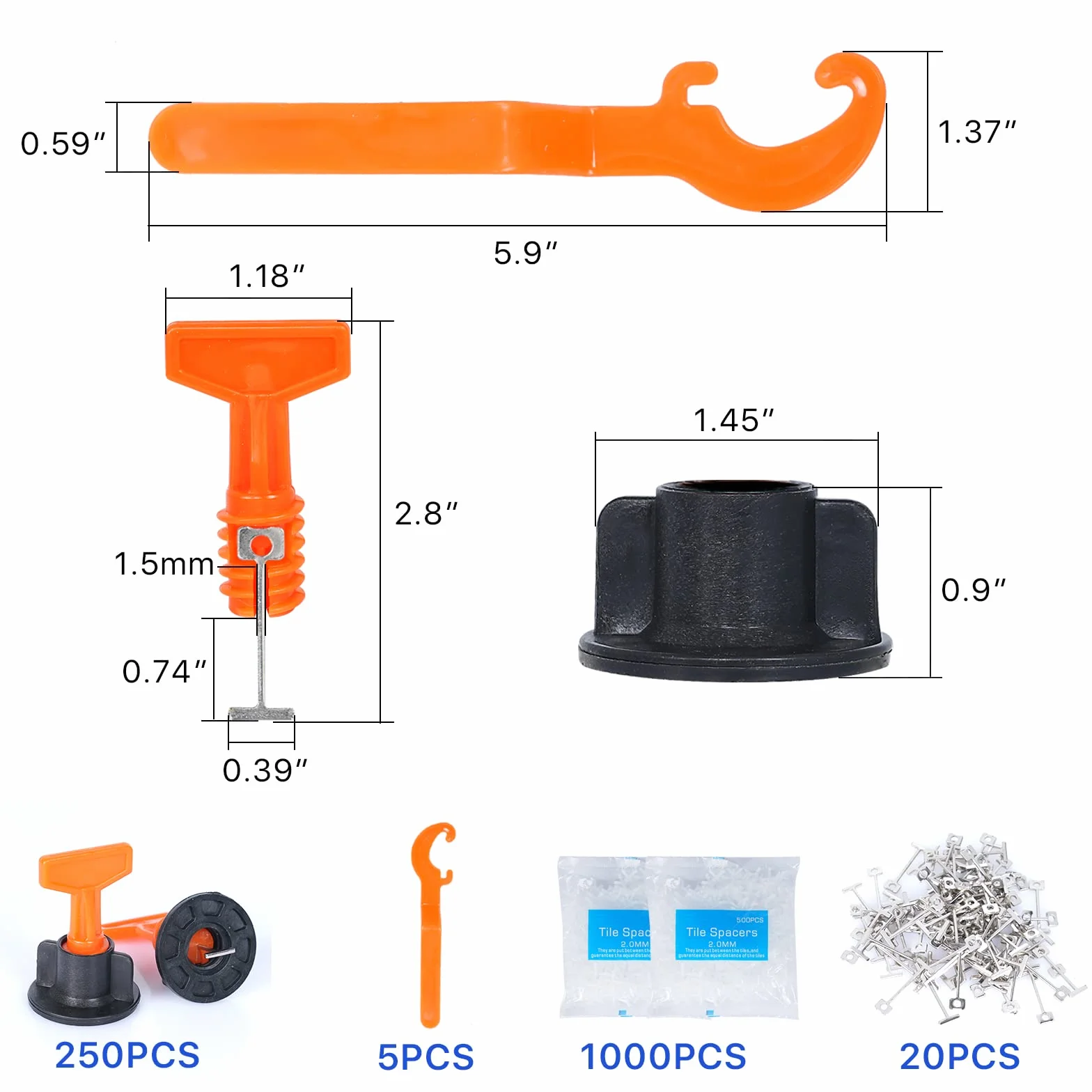 Profesjonalny system poziomowania płytek 150 krążków 500x2mm 500x3mm 3 klucze 20 trzpieni stalowych