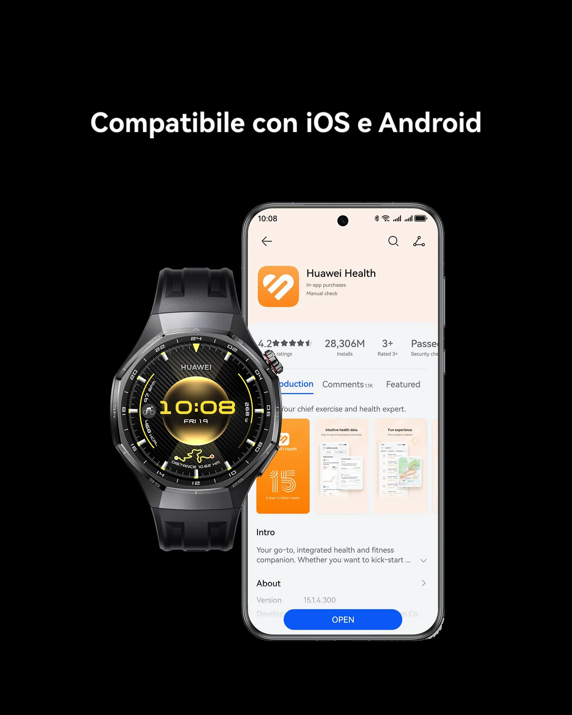 HUAWEI WATCH GT 6 Pro GPS 46mm Smartwatch, Display AMOLED da 1,47 pollici, Fino a 21 giorni, Ciclismo di Livello Pro, Oltre 100 Modalità Sportive, iOS e Android, Analisi ECG, Funzione NFC, Nero