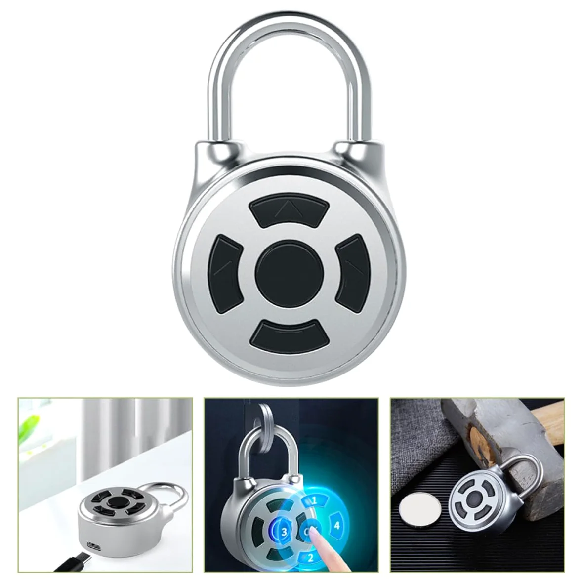 Lucchetto Intelligente Codice, Lucchetto Wireless per Armadietto Palestra e Bagagli, Acciaio Inossidabile e Lega di Zinco, Argento