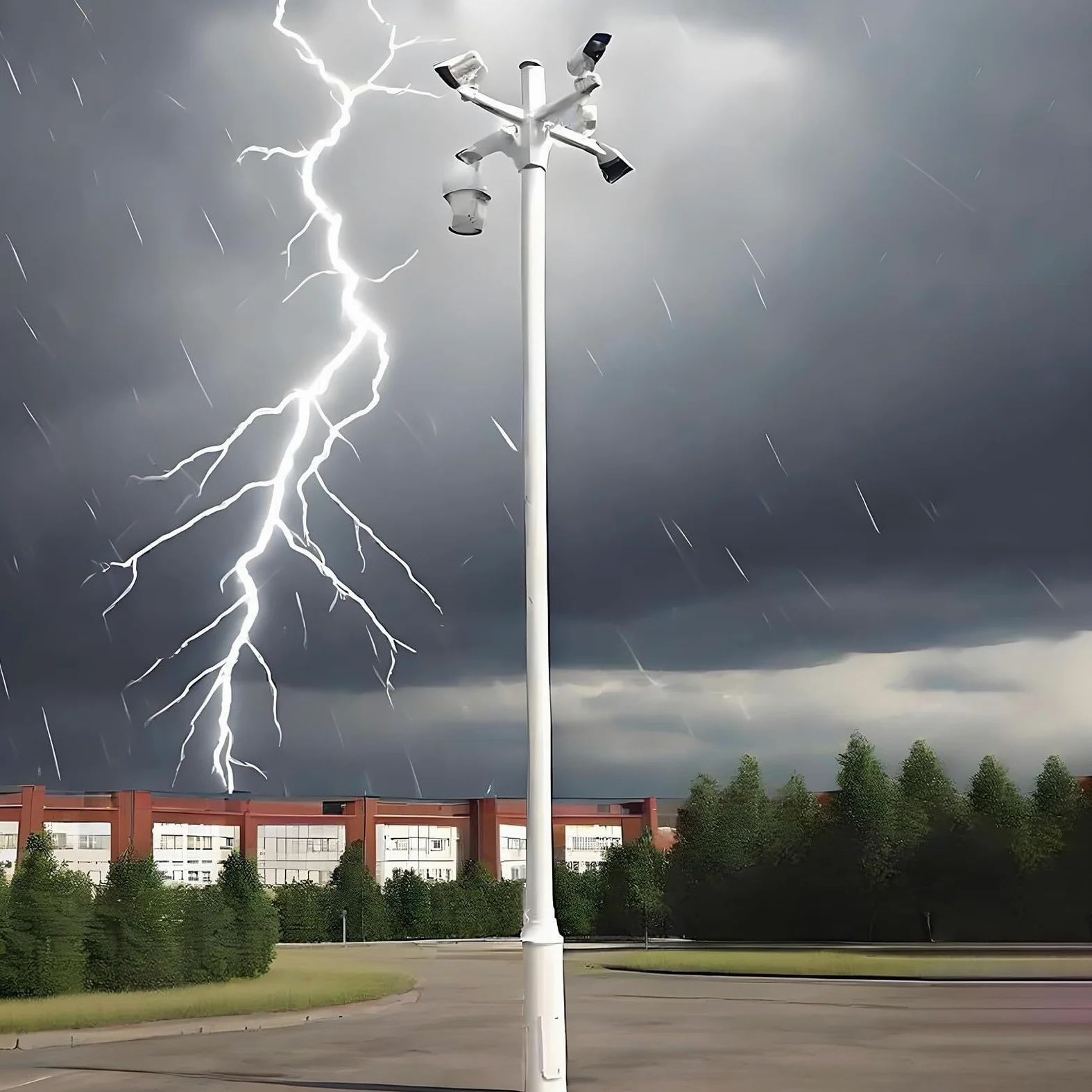 Palo per telecamera di sicurezza esterna, supporto per telecamera di sorveglianza con 4 staffe, supporto in metallo resistente per cortile, passerella, parcheggio, uso domestico commerciale