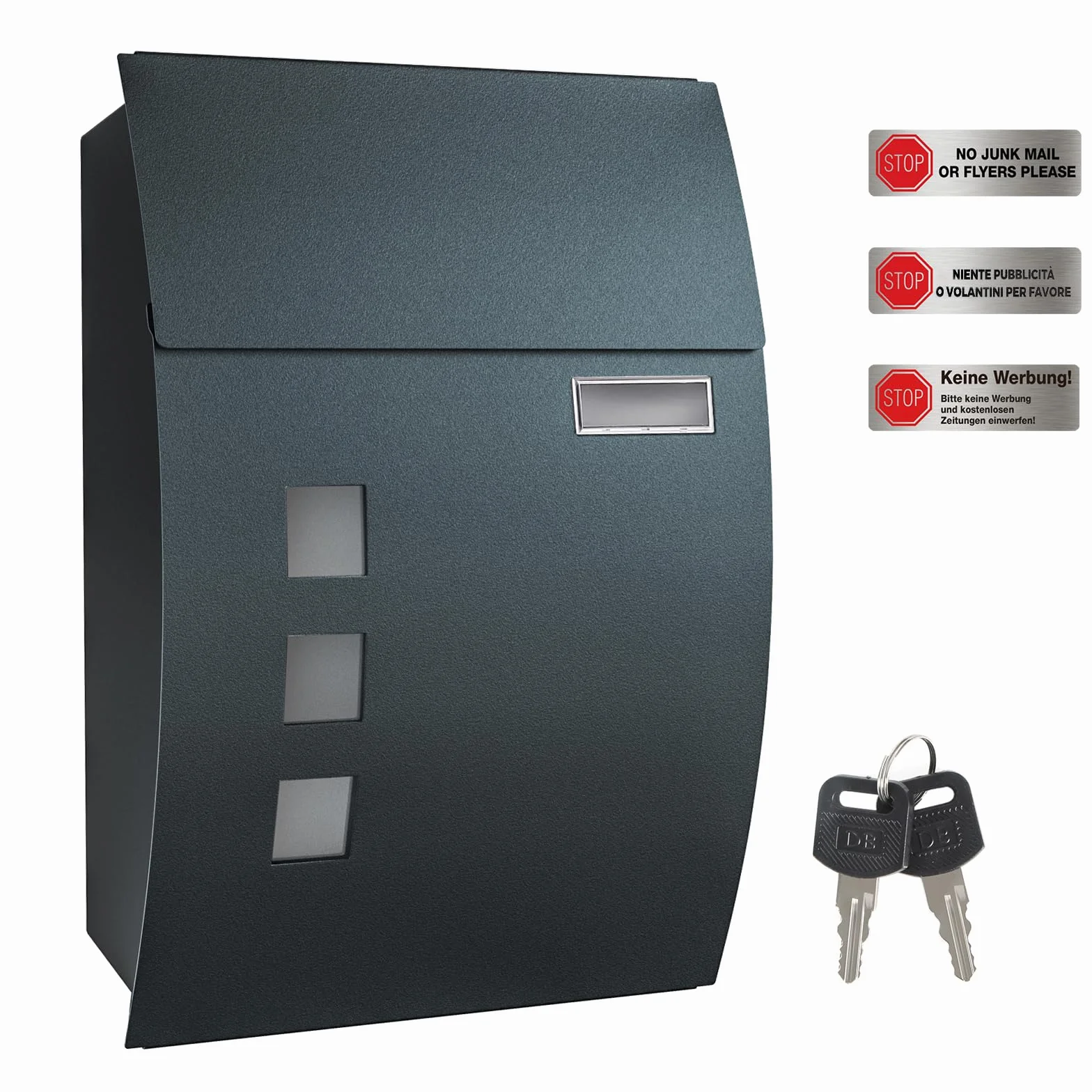 SONGMICS Cassetta postale da parete grigio antracite con finestre slot per nome 2 chiavi GMB030G02