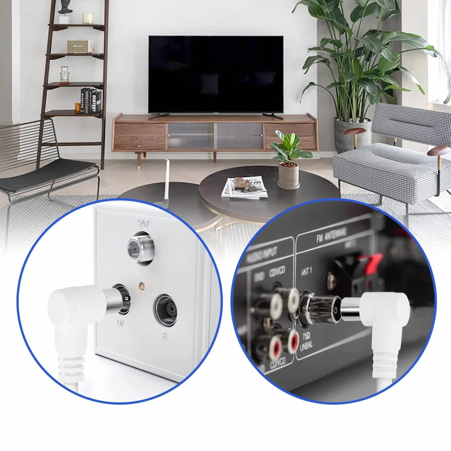 Aigostar - Cavo coassiale per antenna, cavo TV Full HD, angolo 90 gradi, supporta DVB-T, DVB-S, DVB-C, DVB-S2 e HDTV, per TV e radio, bianco, 3 m