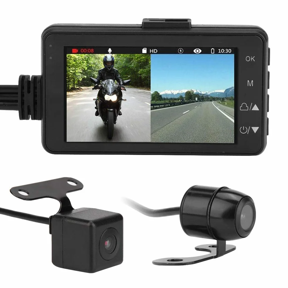 Akozon pollici HD 1080P Registratore per moto di telecamere di registrazione per motocicletta Fotocamera per soffiaggio a specchio Impermeabile 120 ° Grandangolare Dual