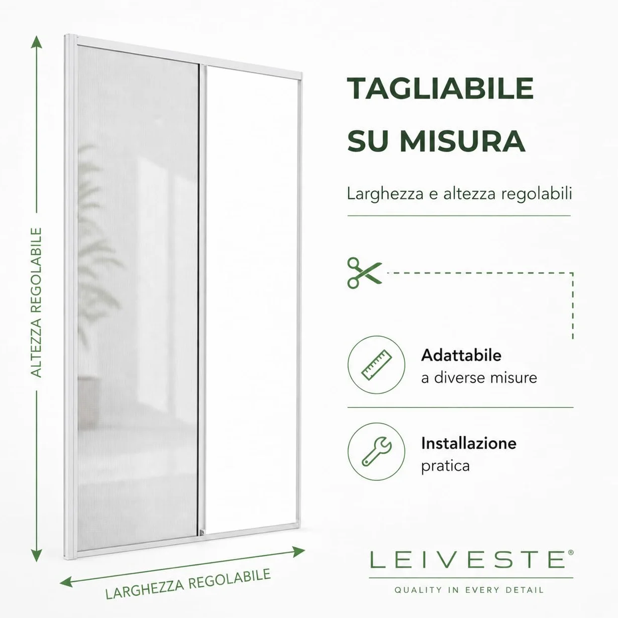LEIVESTE Zanzariera a Rullo Riducibile per Porta Finestra in Alluminio 140 x 250 cm Bianco